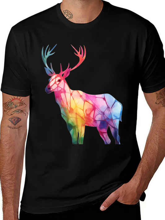 Rainbow Deer Graphic Tee - Stylish Mens Black T-Shirt
