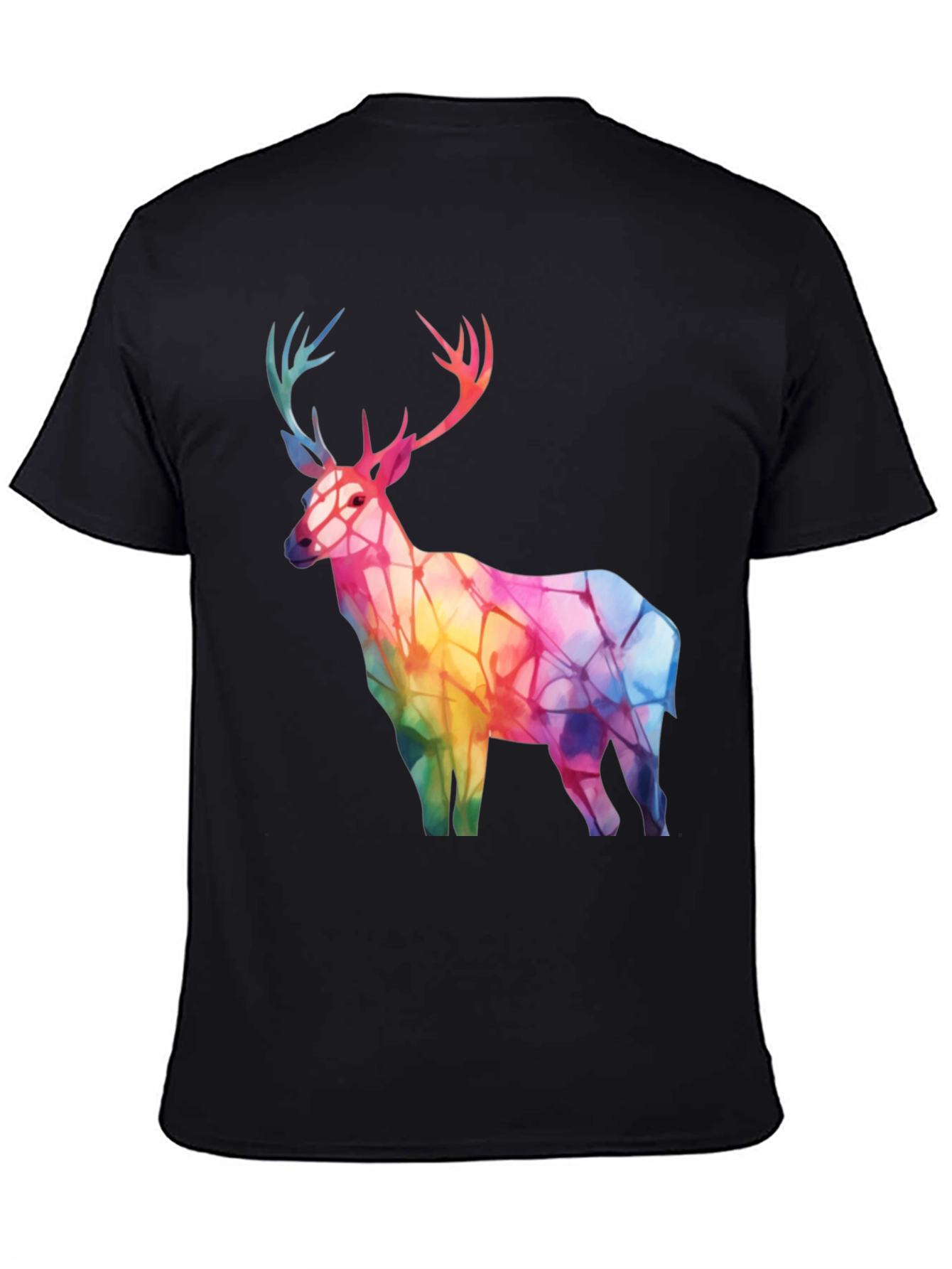 Rainbow Deer Graphic Tee - Stylish Mens Black T-Shirt