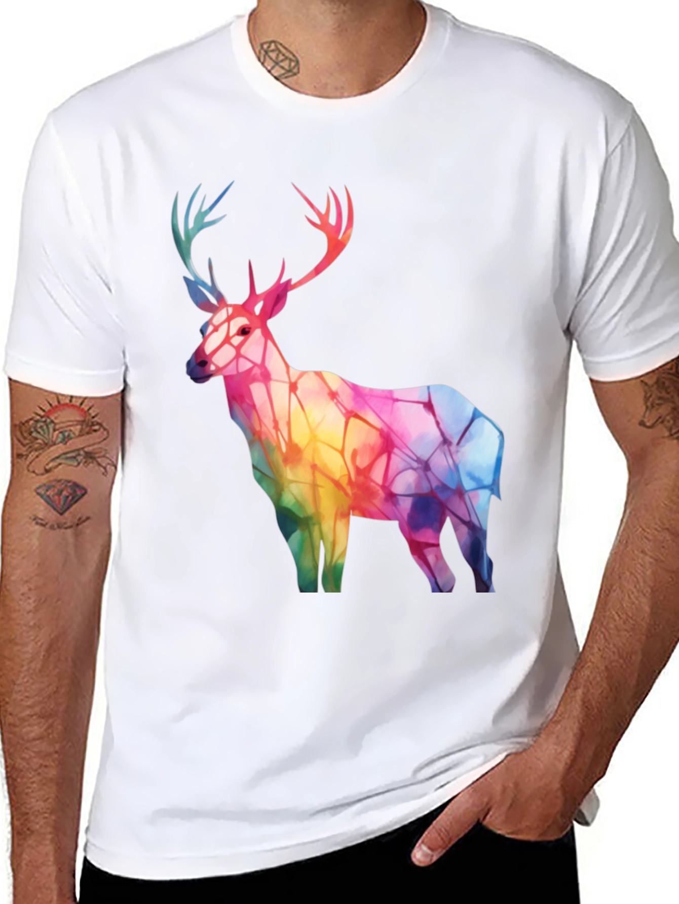 Rainbow Deer Graphic Tee - Stylish Mens Black T-Shirt
