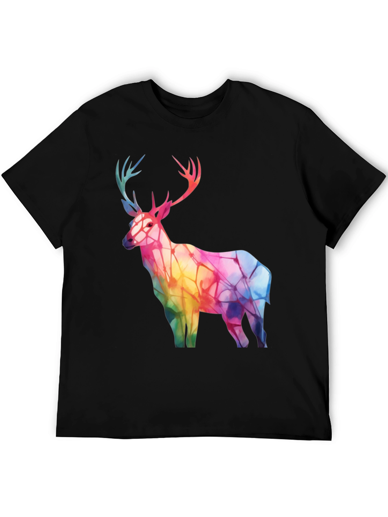 Rainbow Deer Graphic Tee - Stylish Mens Black T-Shirt