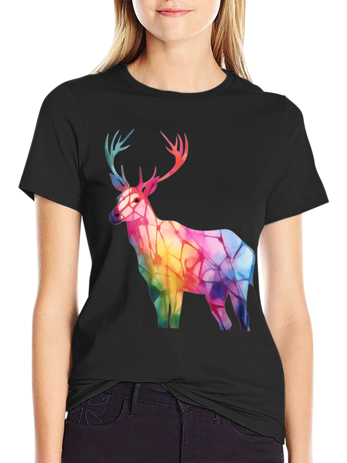 Rainbow Deer Graphic Tee - Stylish Mens Black T-Shirt
