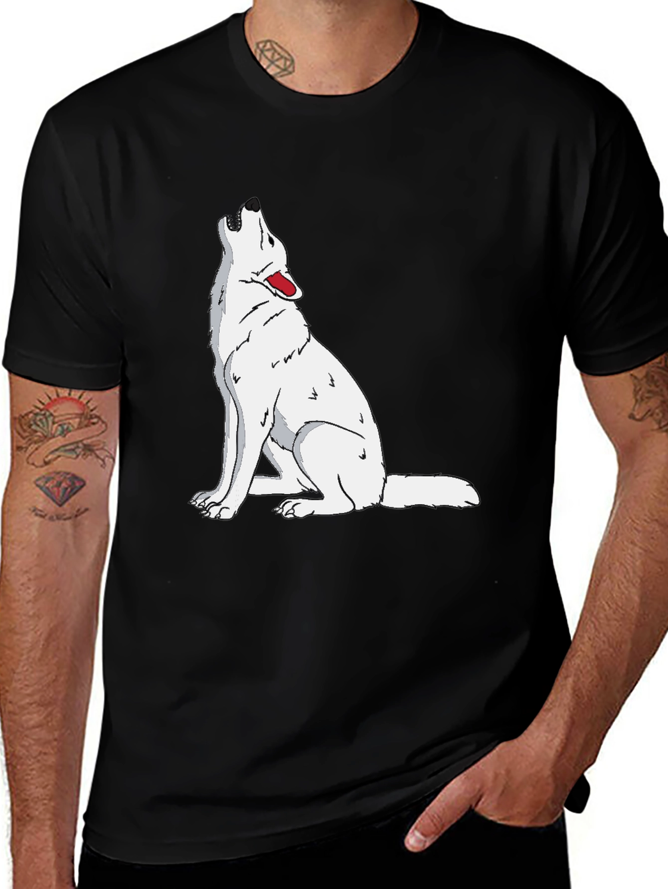 Wolf Howling Graphic Print Black T-Shirt