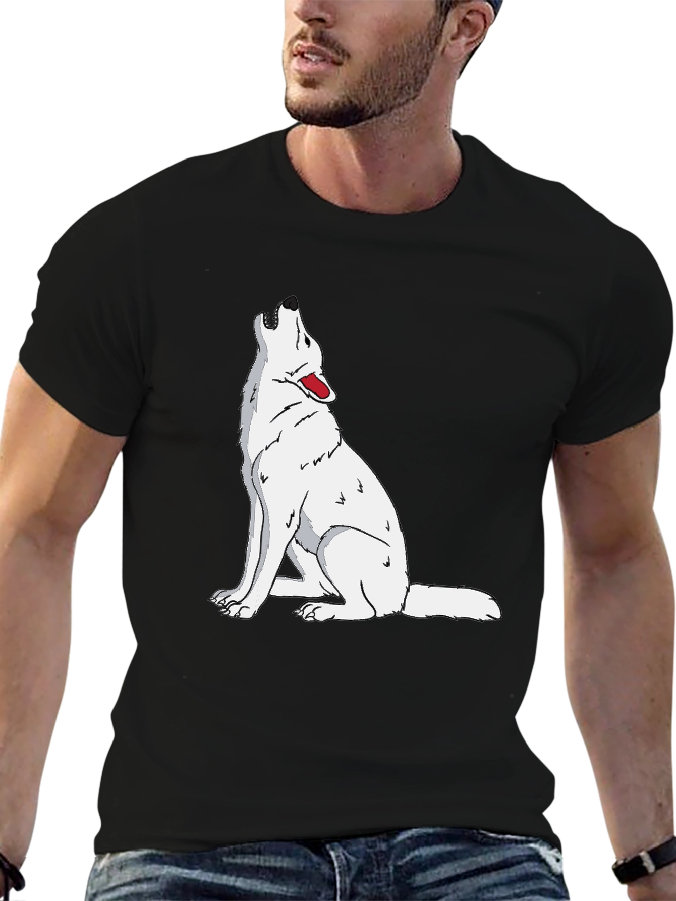 Wolf Howling Graphic Print Black T-Shirt
