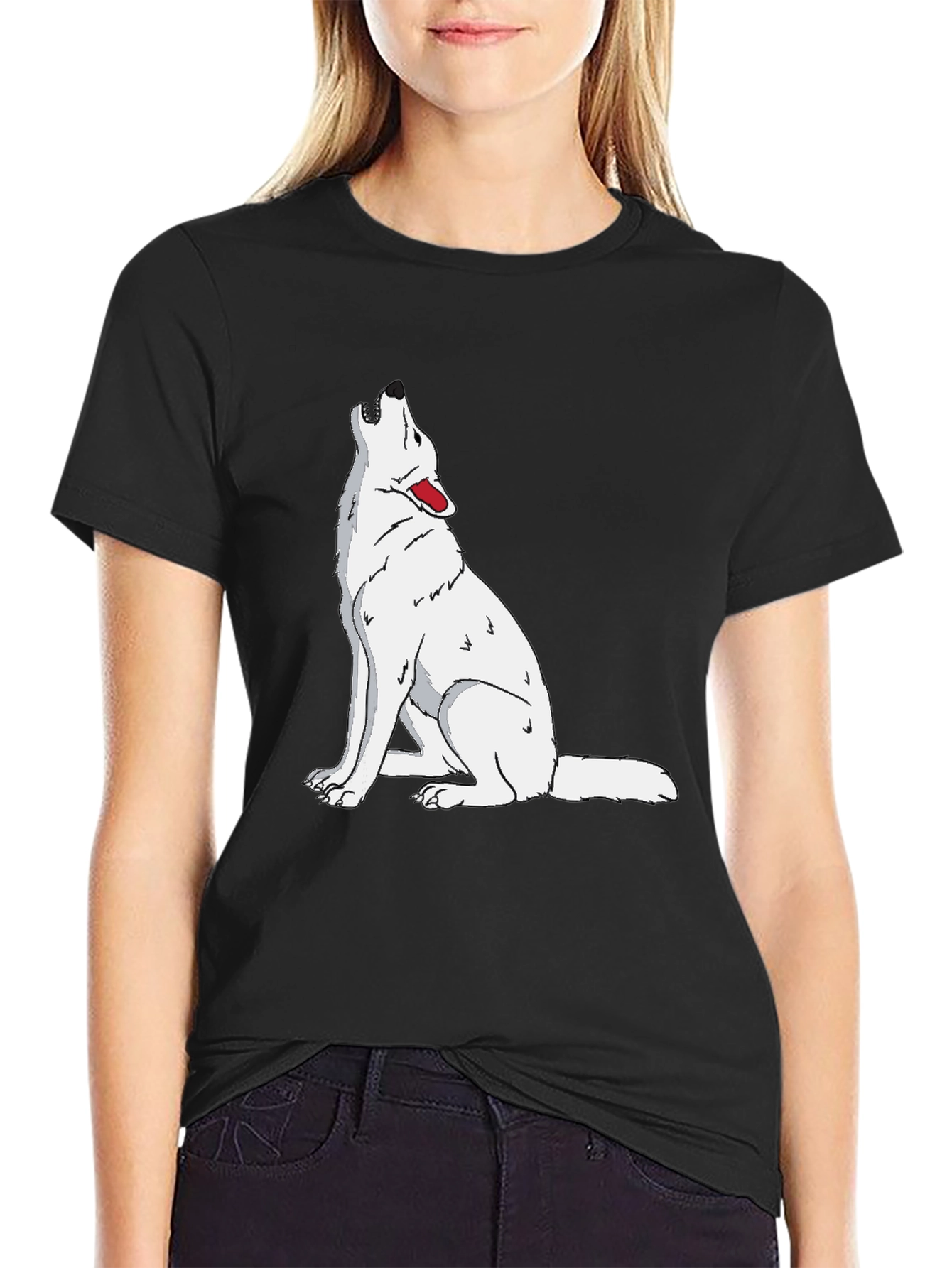 Wolf Howling Graphic Print Black T-Shirt