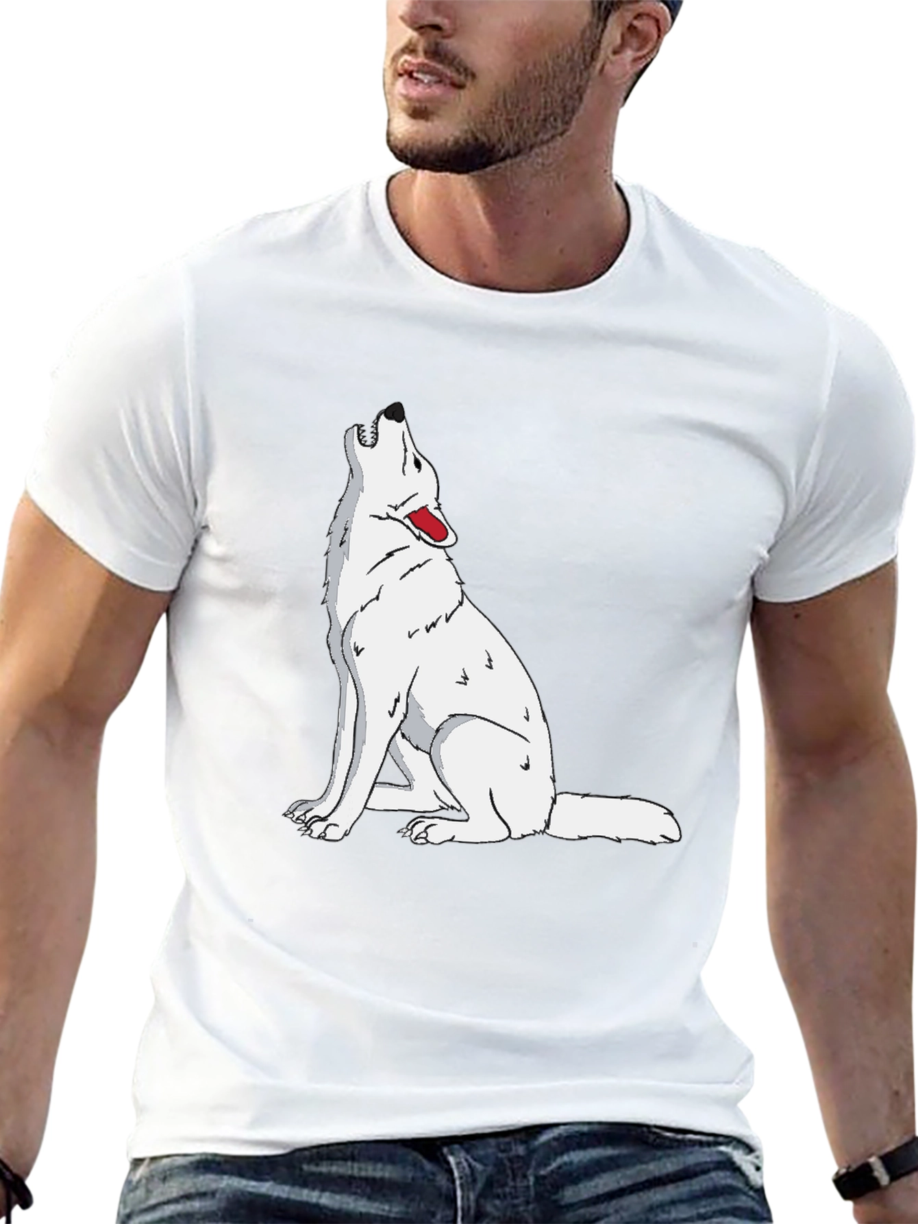 Wolf Howling Graphic Print Black T-Shirt