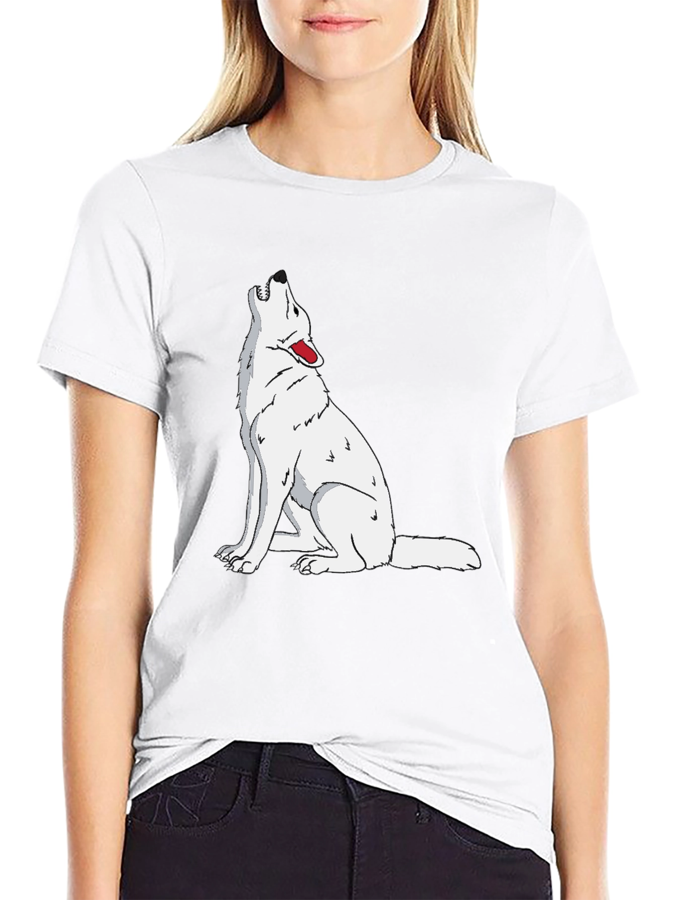 Wolf Howling Graphic Print Black T-Shirt