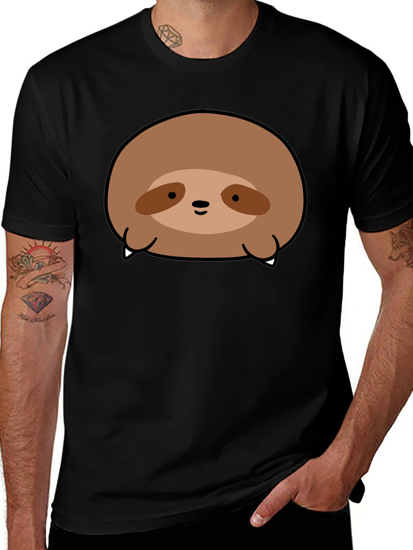 Cute Sloth Graphic Black T-Shirt