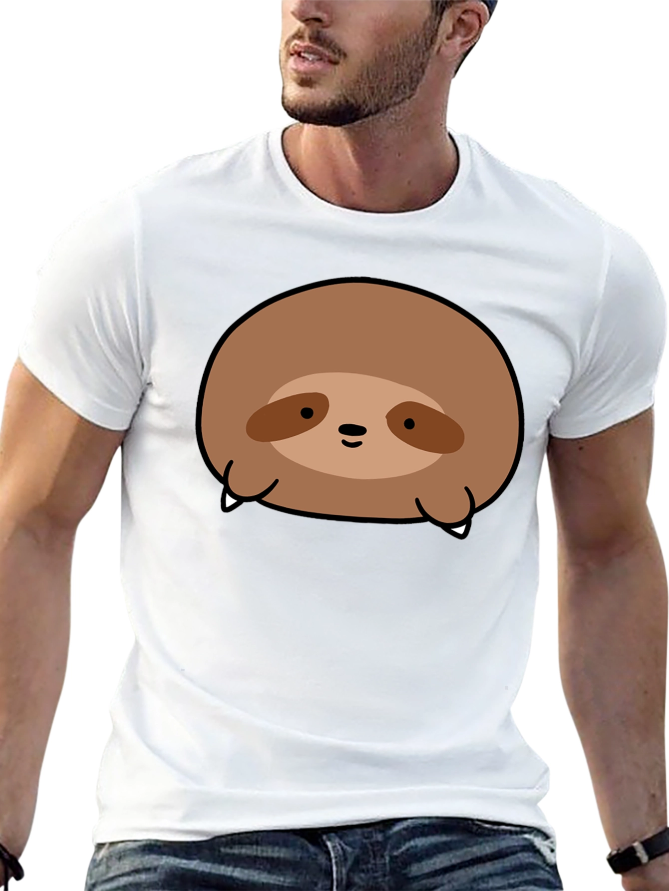 Cute Sloth Graphic Black T-Shirt