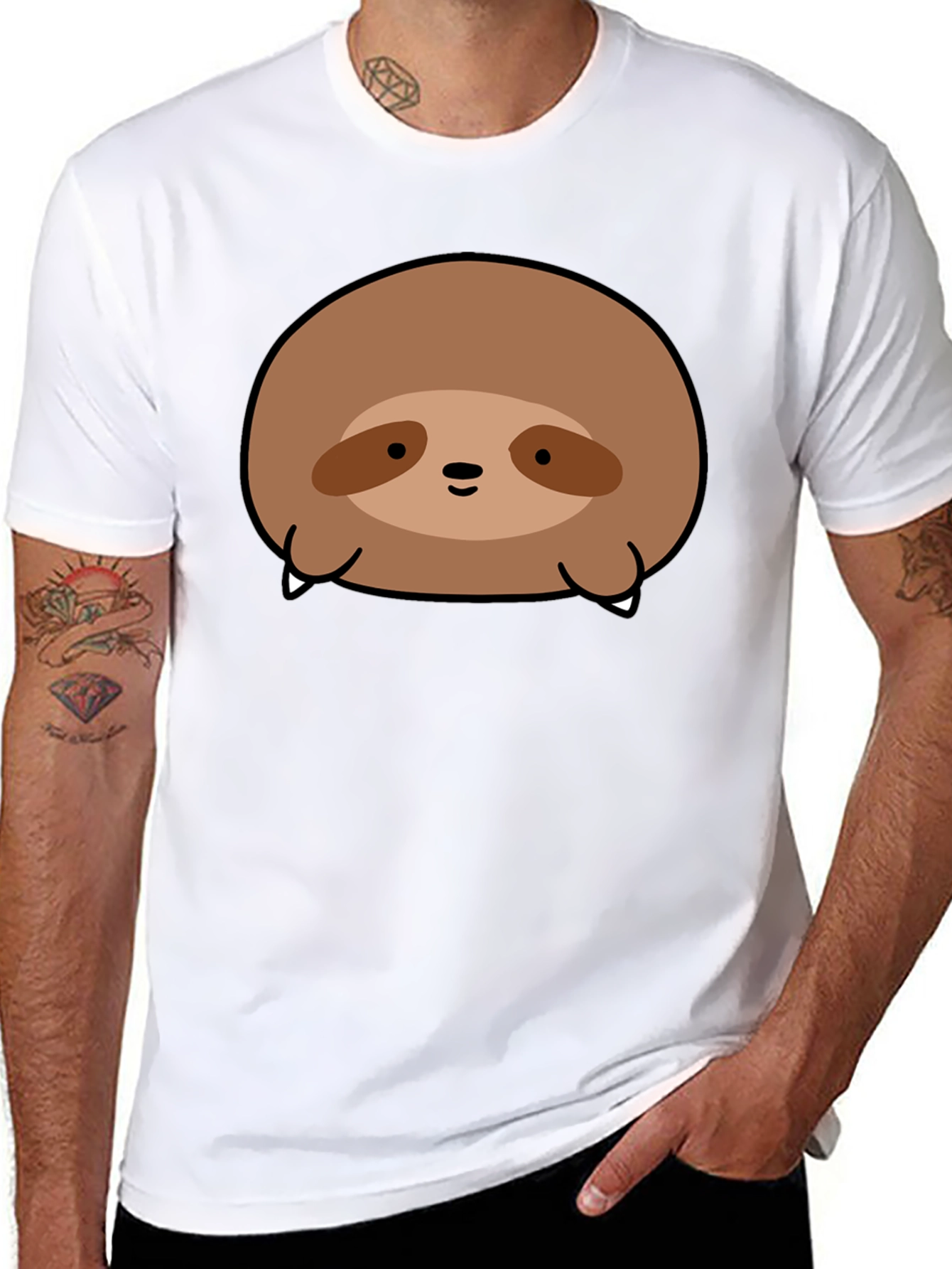 Cute Sloth Graphic Black T-Shirt