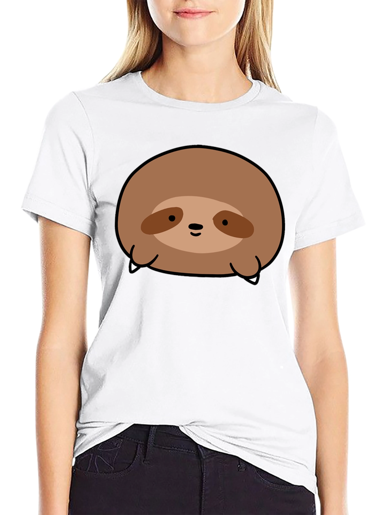 Cute Sloth Graphic Black T-Shirt