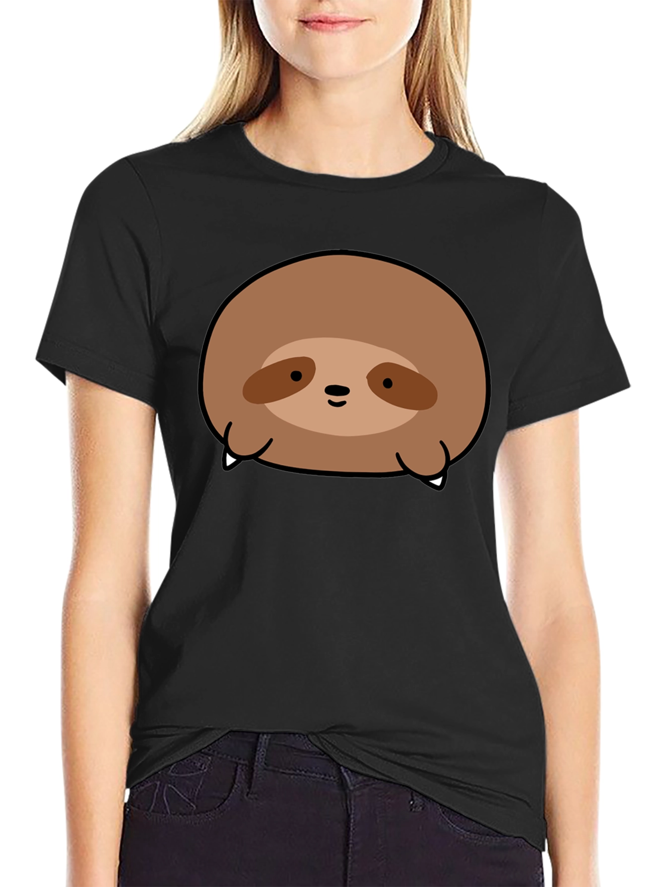 Cute Sloth Graphic Black T-Shirt