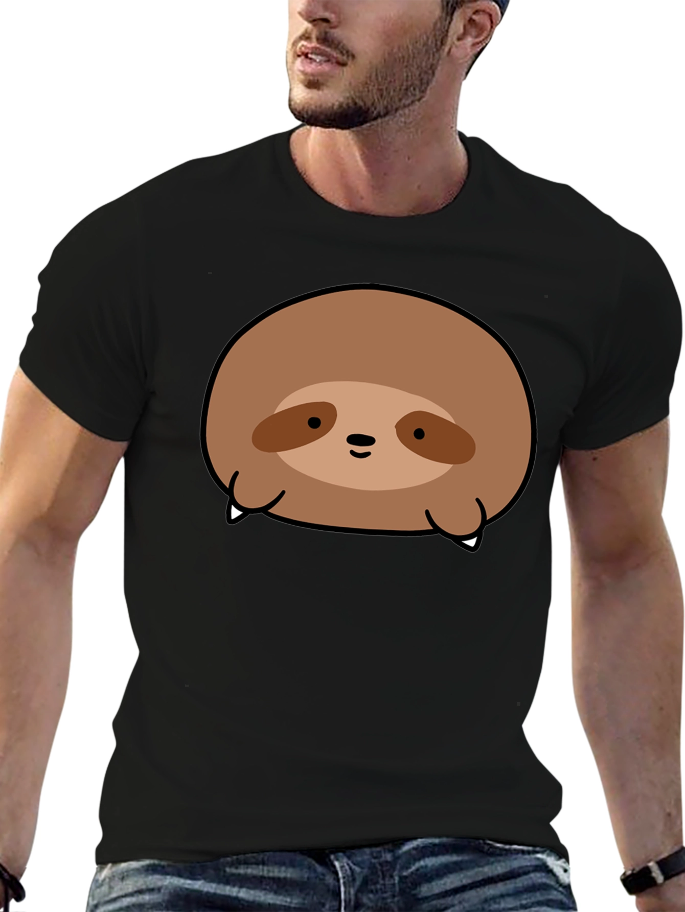 Cute Sloth Graphic Black T-Shirt