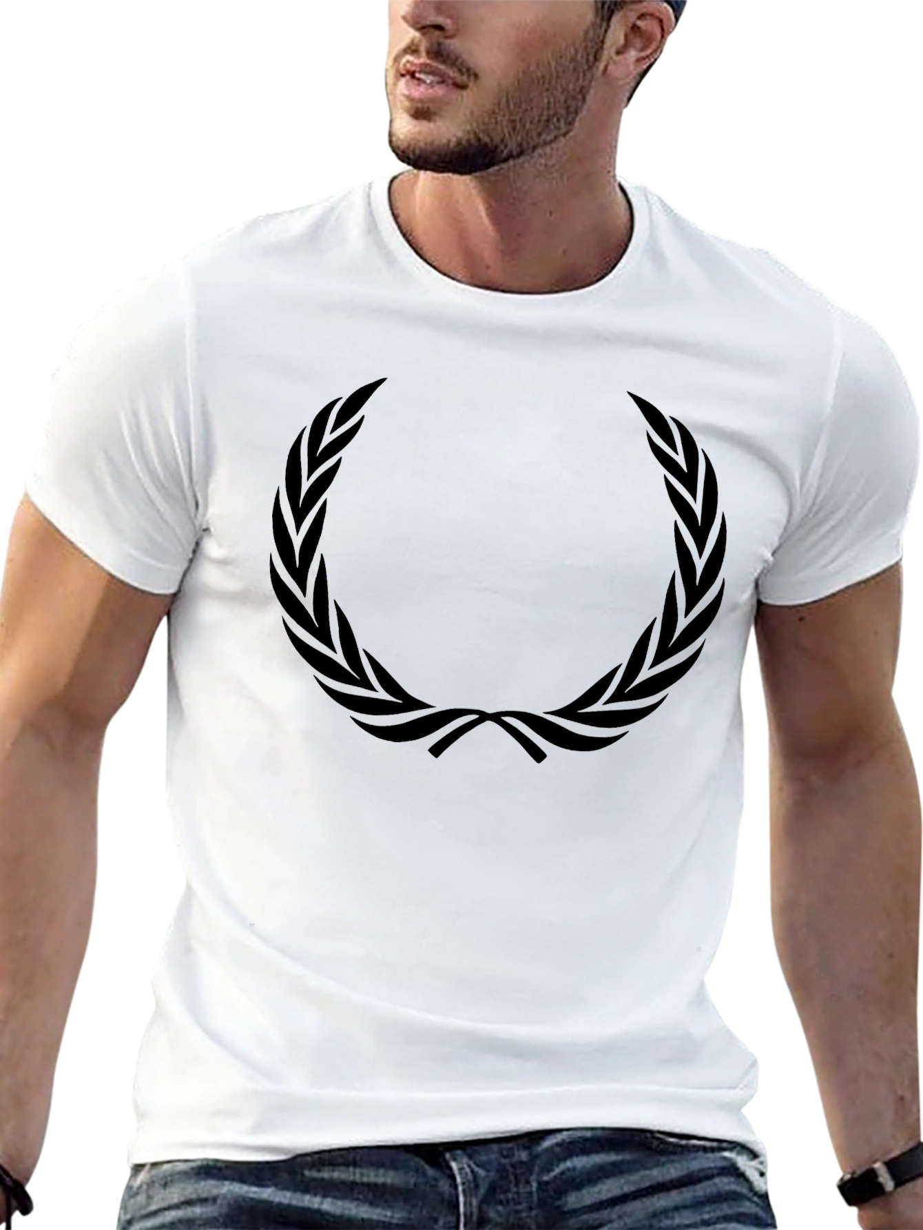 Mens Black T-Shirt with Laurel Wreath Design