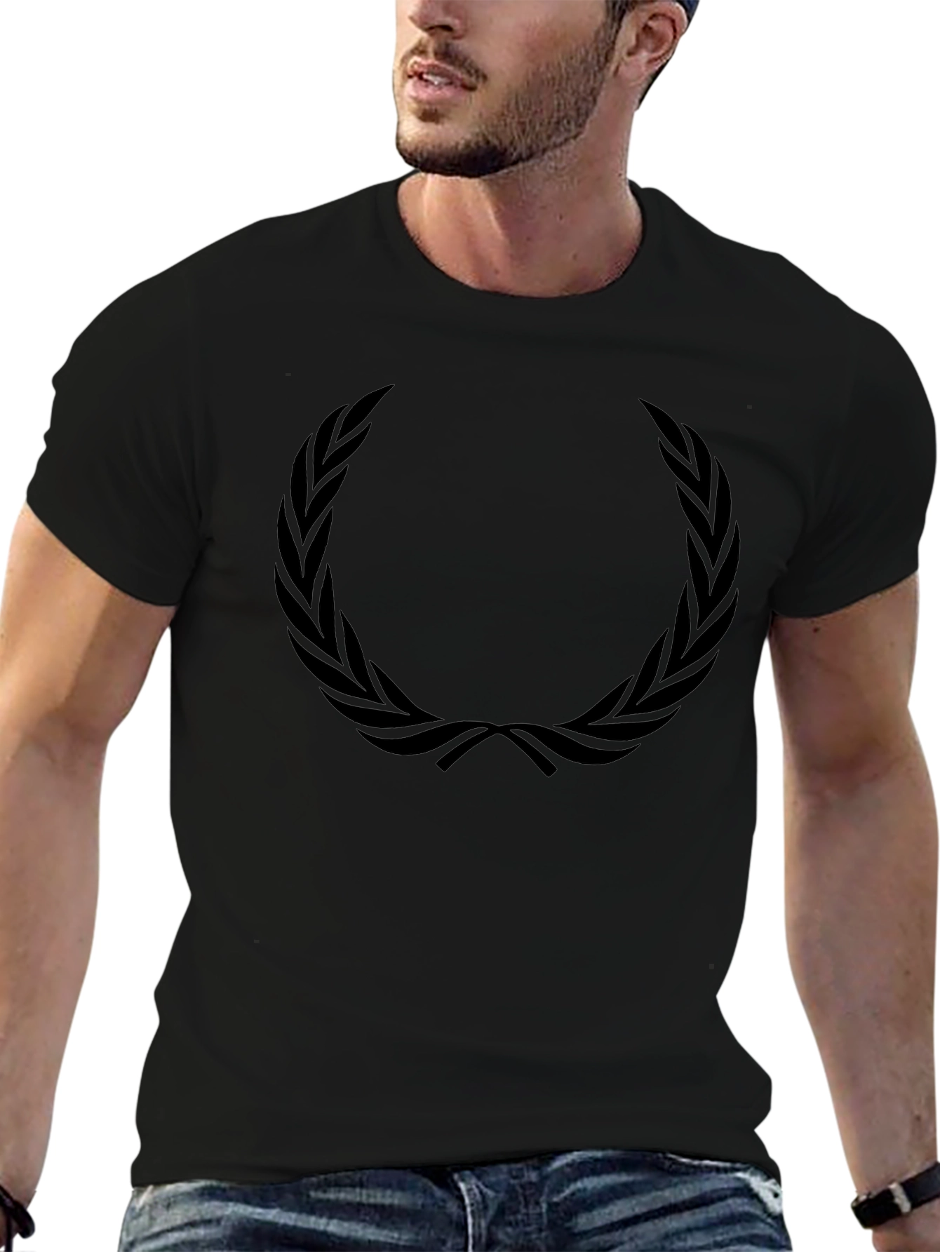 Mens Black T-Shirt with Laurel Wreath Design