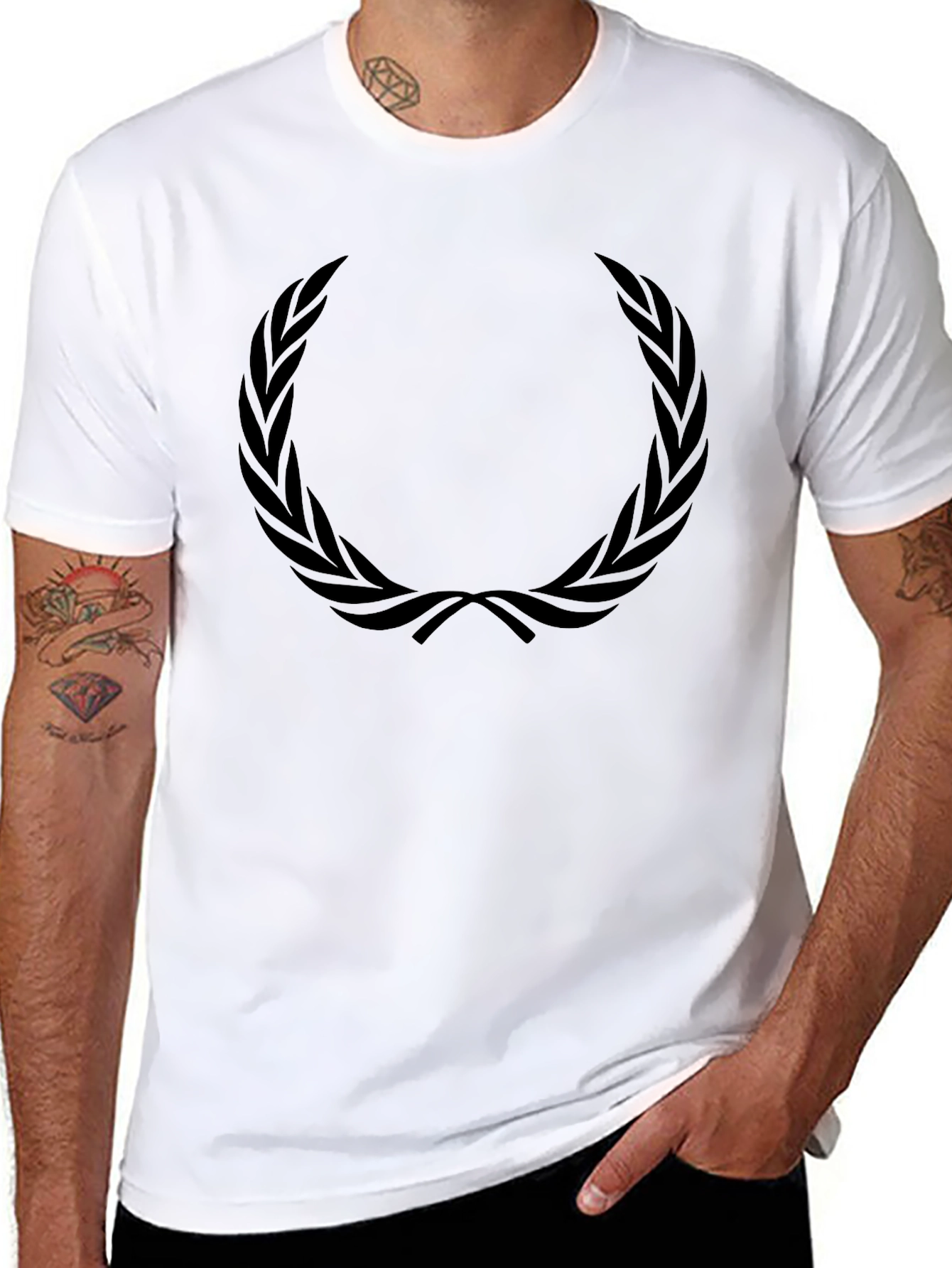 Mens Black T-Shirt with Laurel Wreath Design