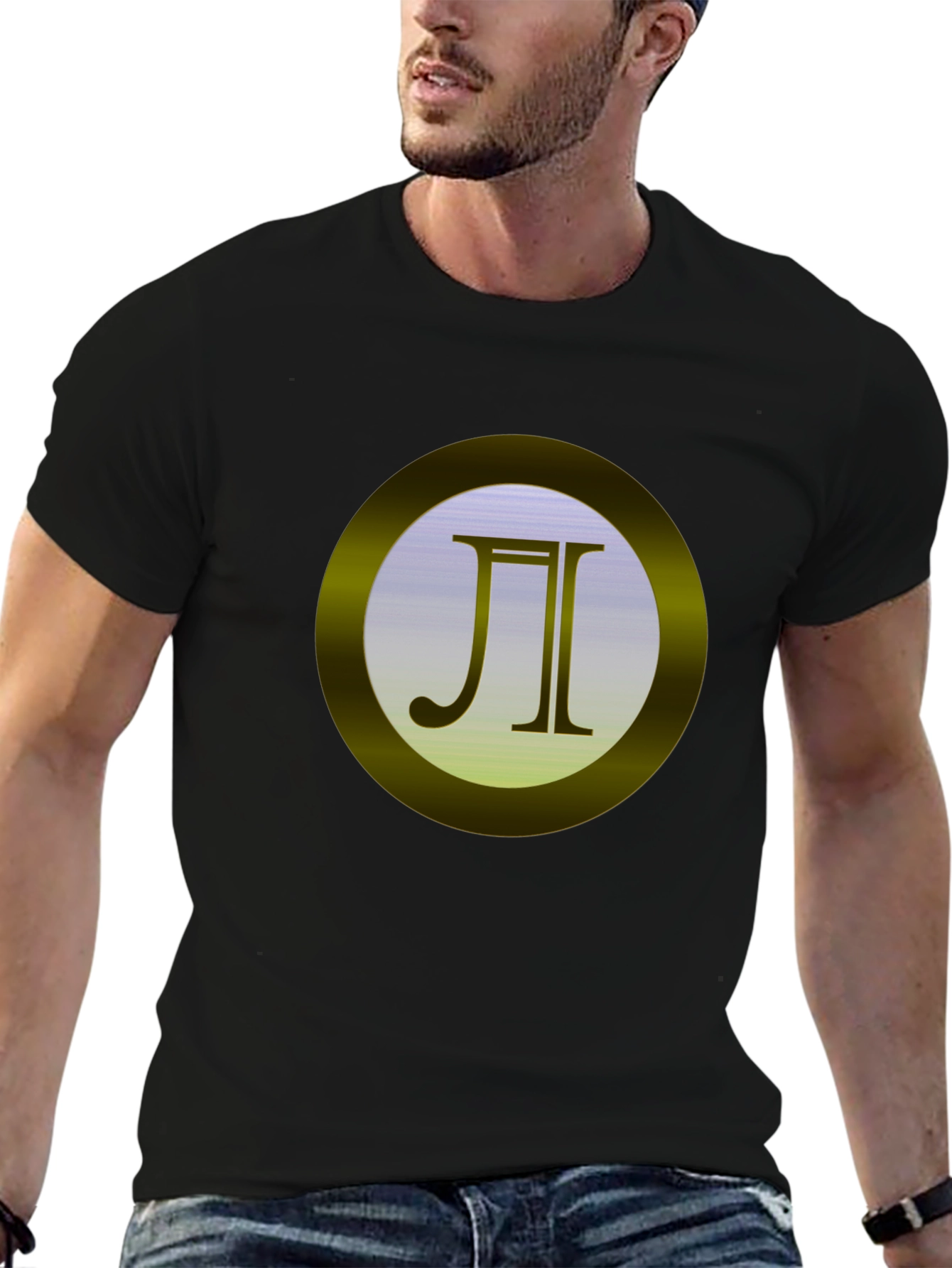 Black Tee with Golden Circle Emblem