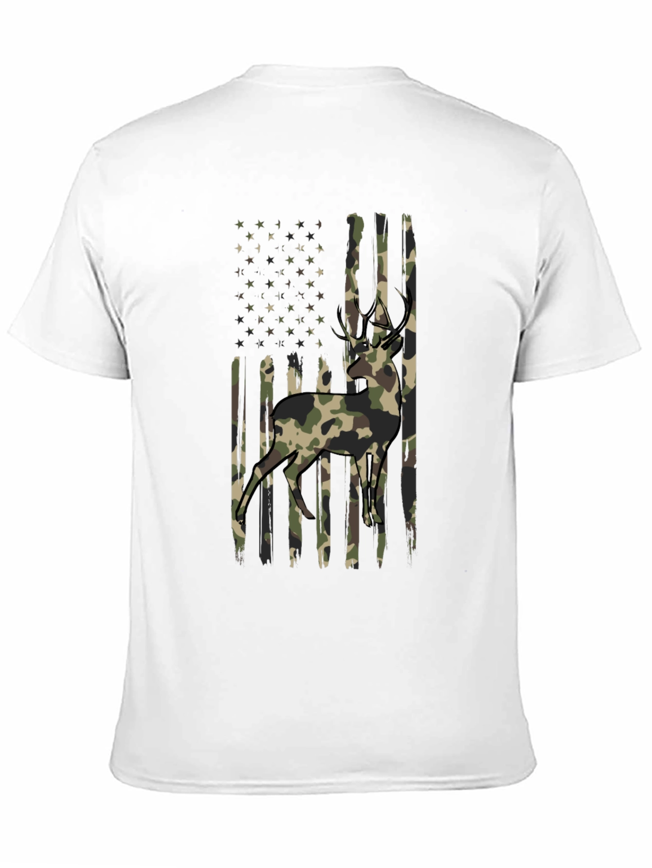 Camo Deer American Flag Graphic T-Shirt