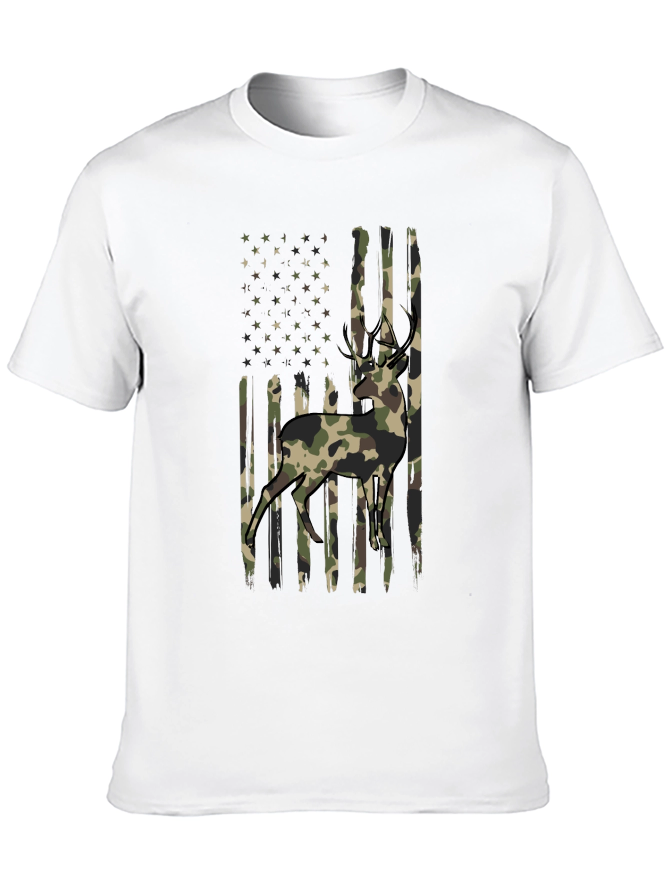 Camo Deer American Flag Graphic T-Shirt