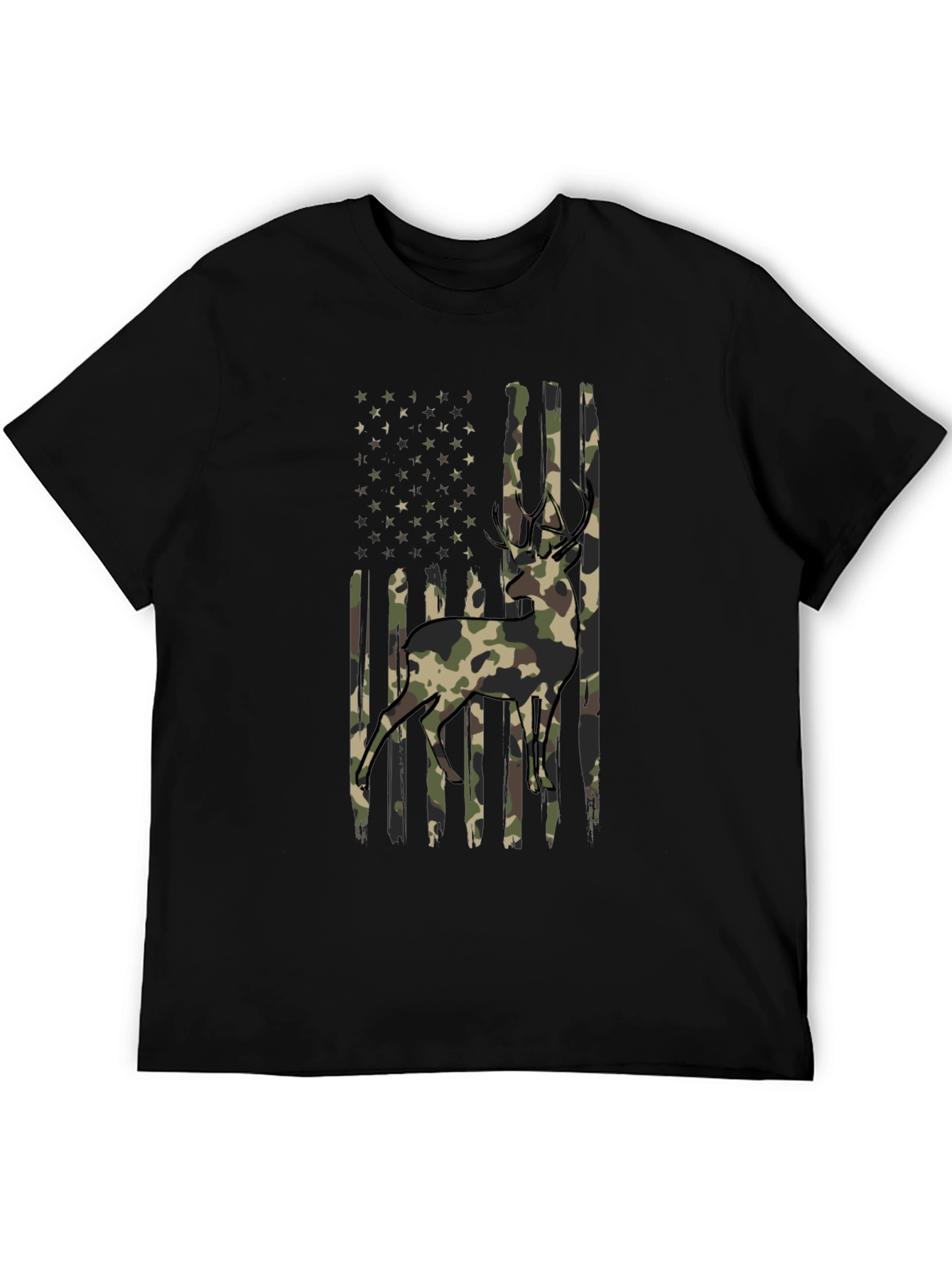 Camo Deer American Flag Graphic T-Shirt