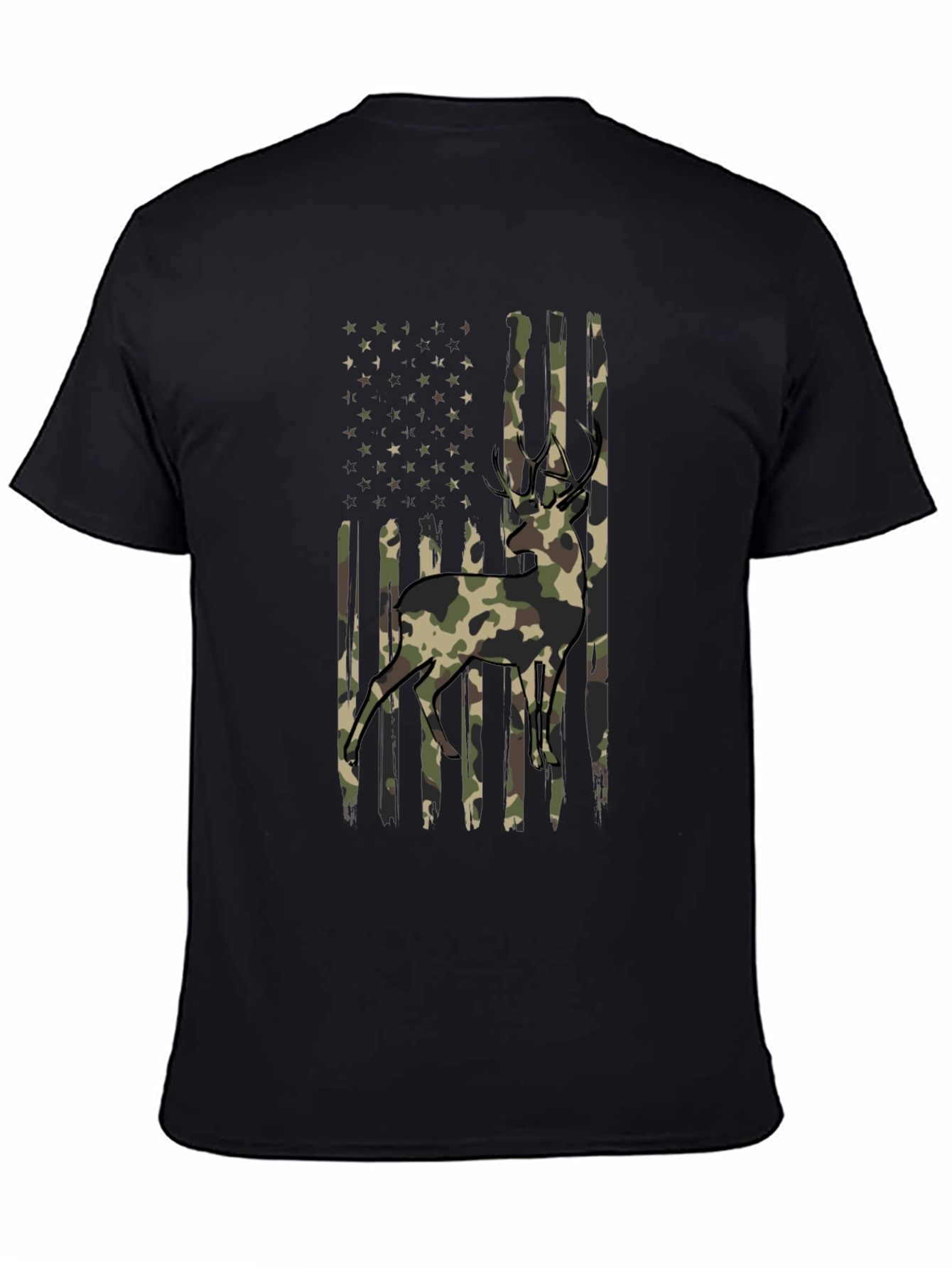 Camo Deer American Flag Graphic T-Shirt