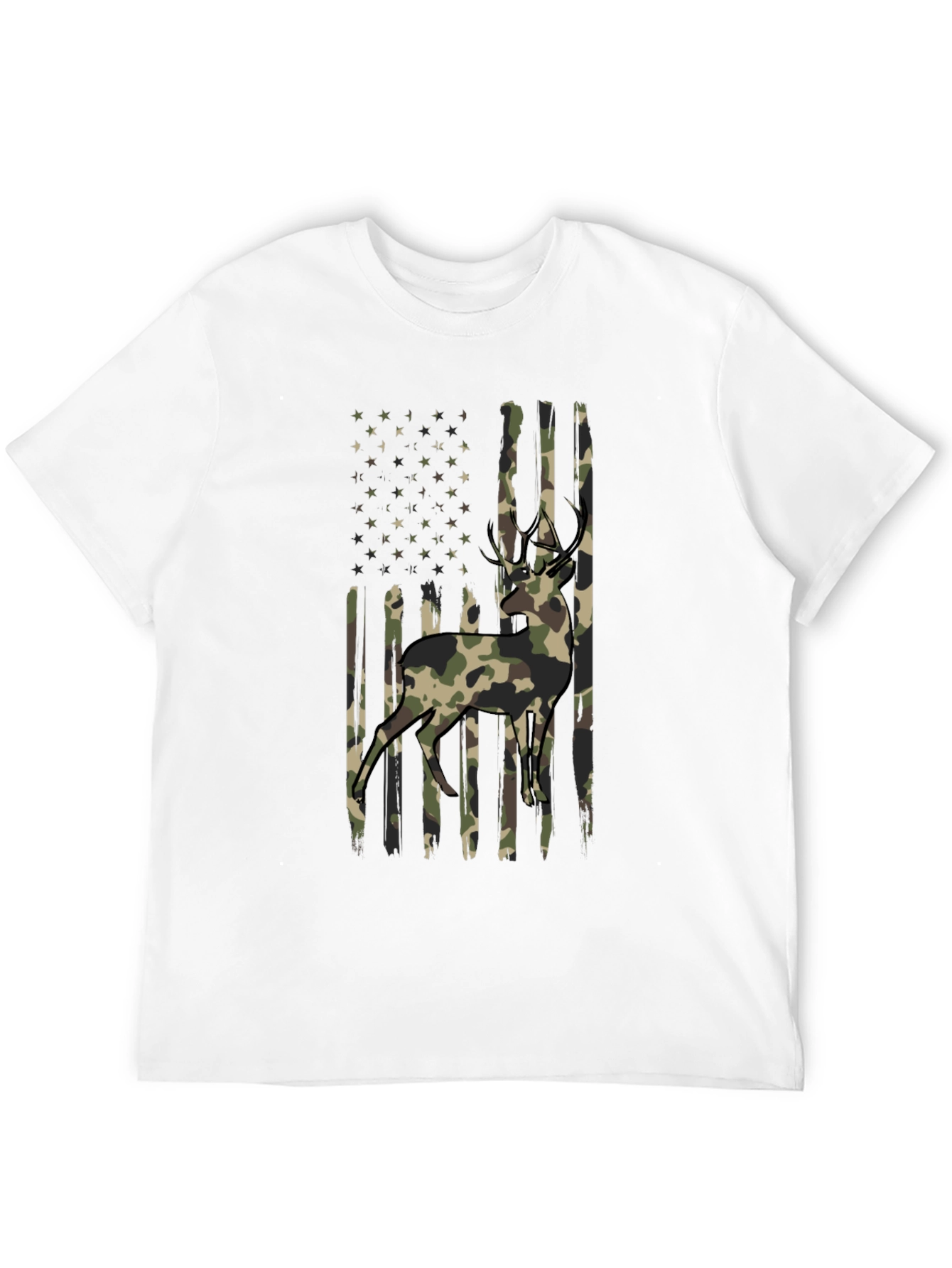 Camo Deer American Flag Graphic T-Shirt