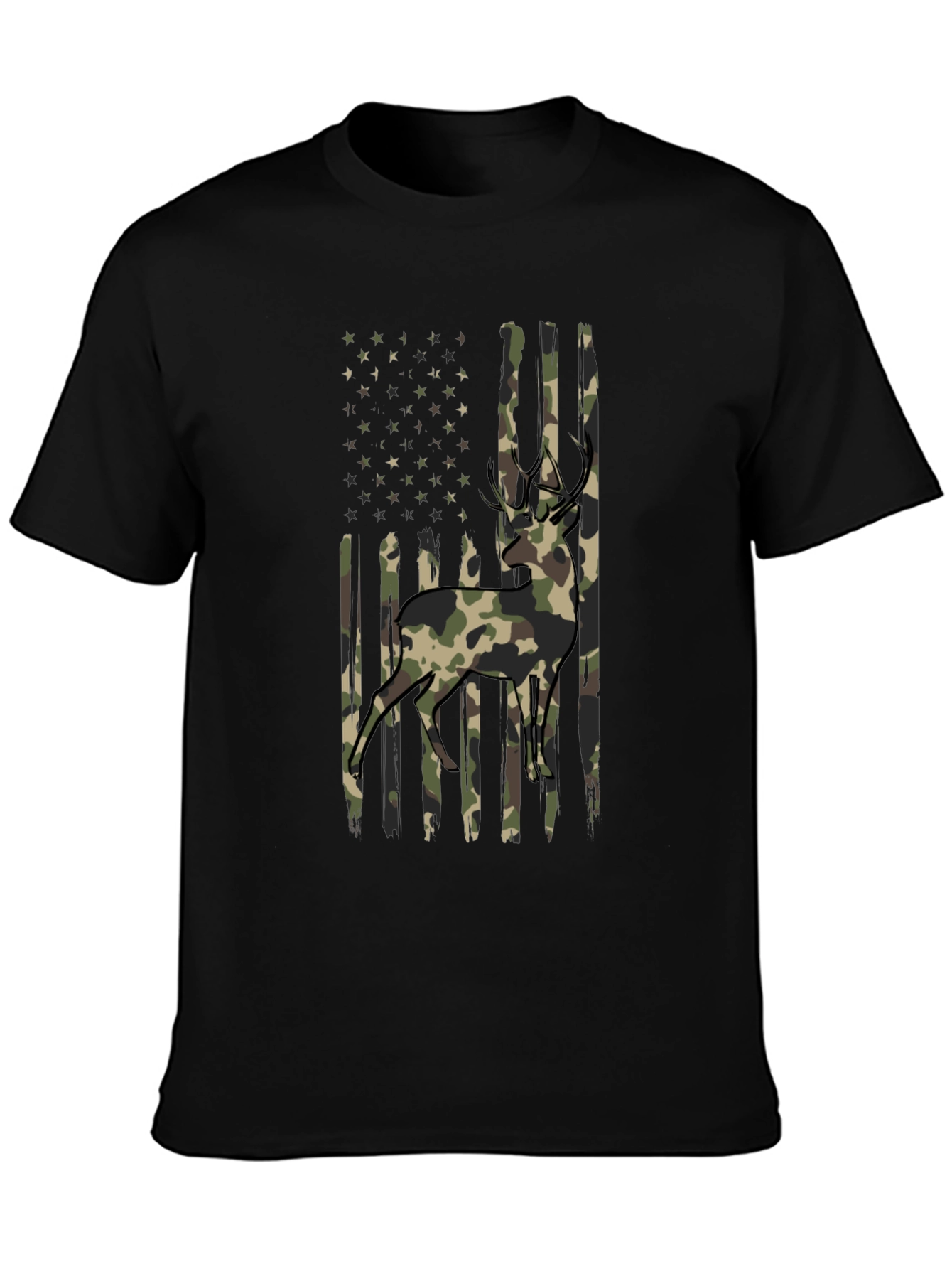Camo Deer American Flag Graphic T-Shirt