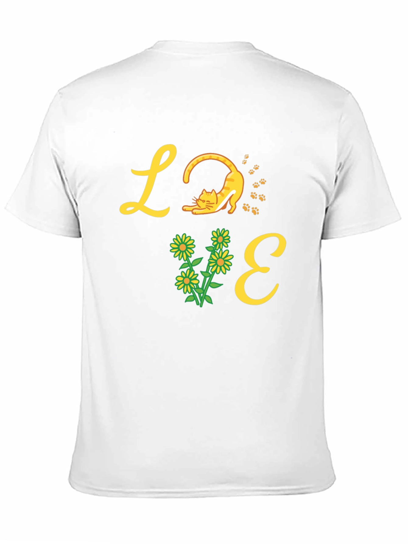 Love Cat & Flower Graphic T-Shirt - Black