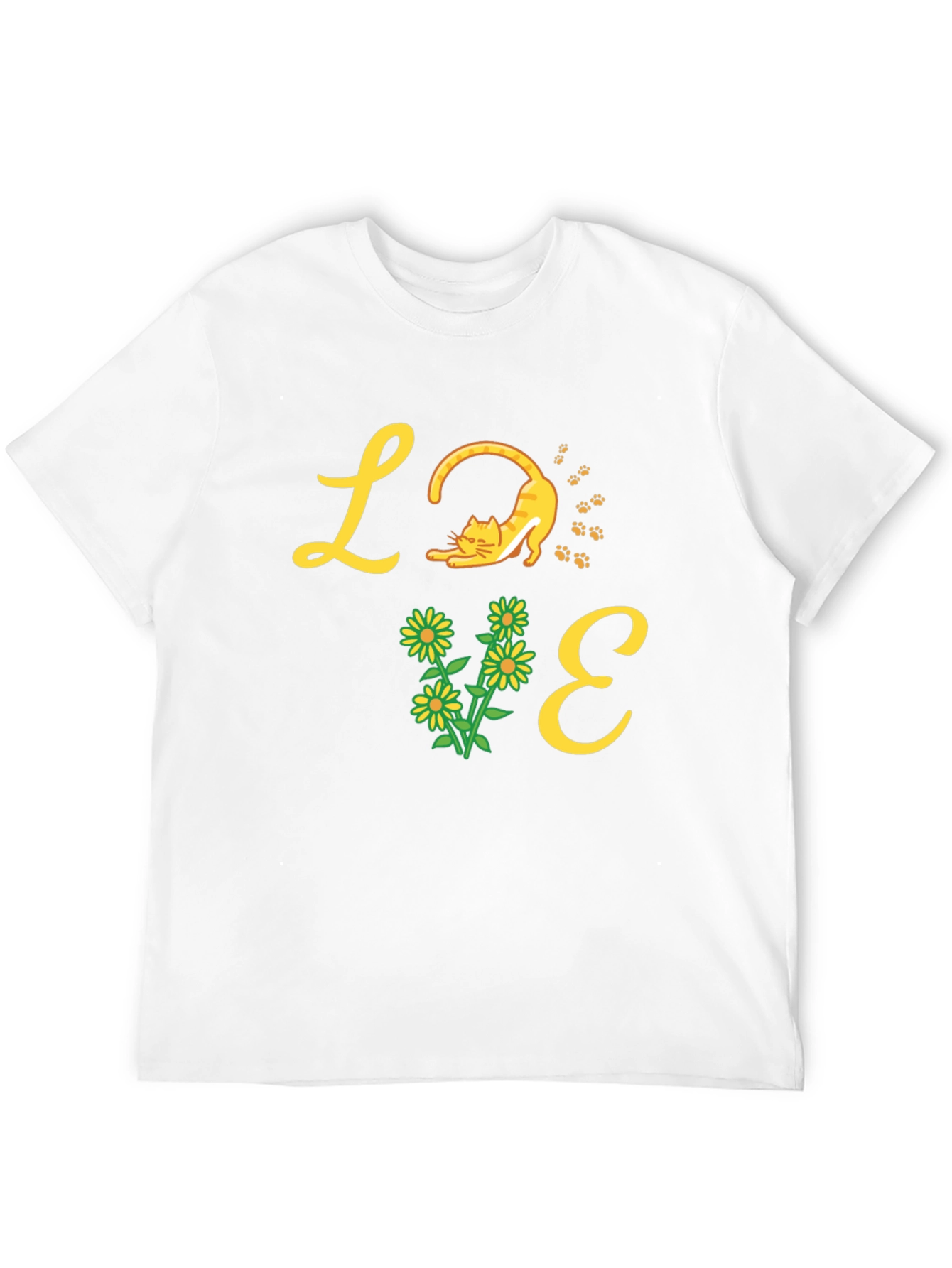 Love Cat & Flower Graphic T-Shirt - Black