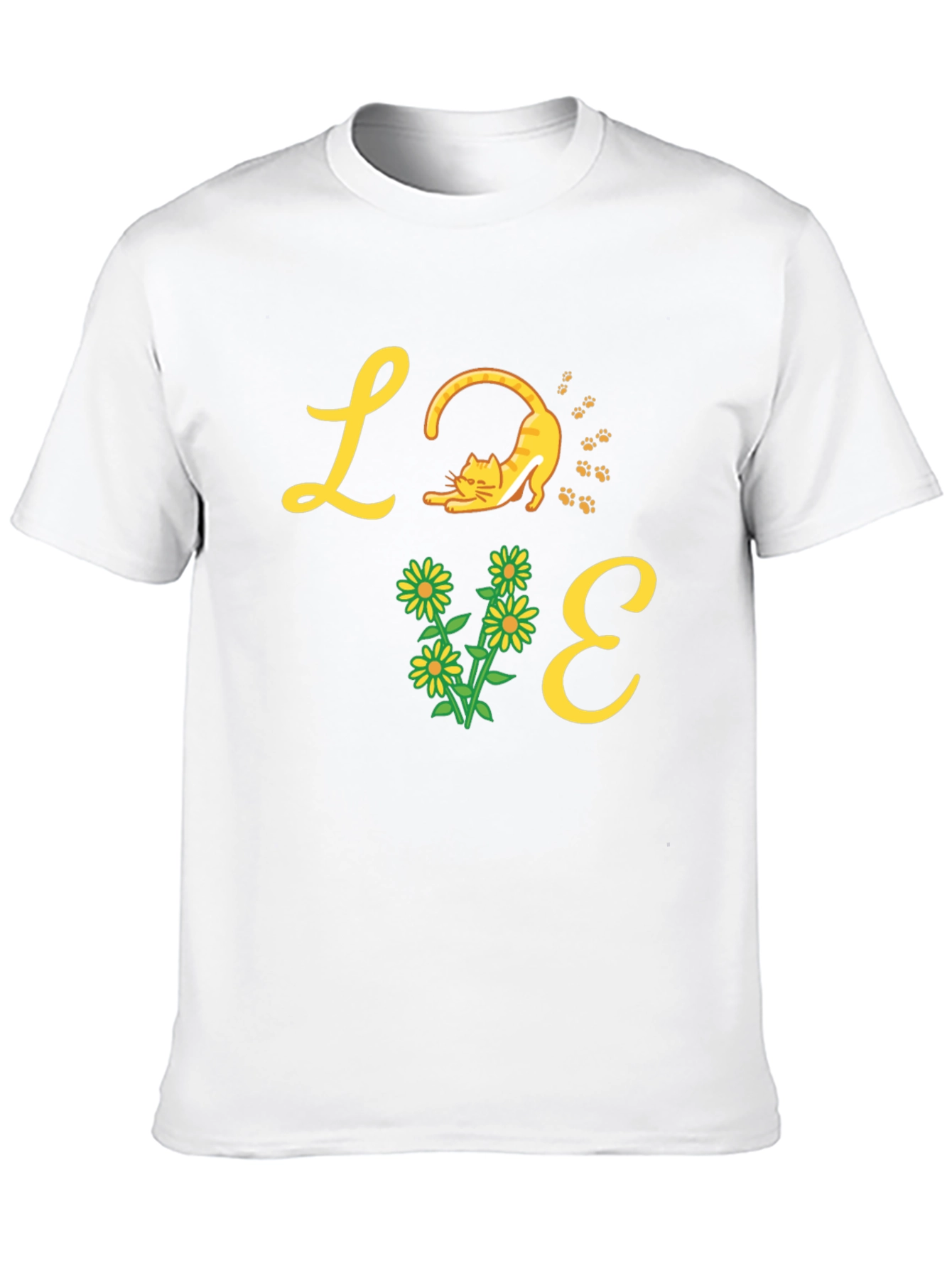 Love Cat & Flower Graphic T-Shirt - Black
