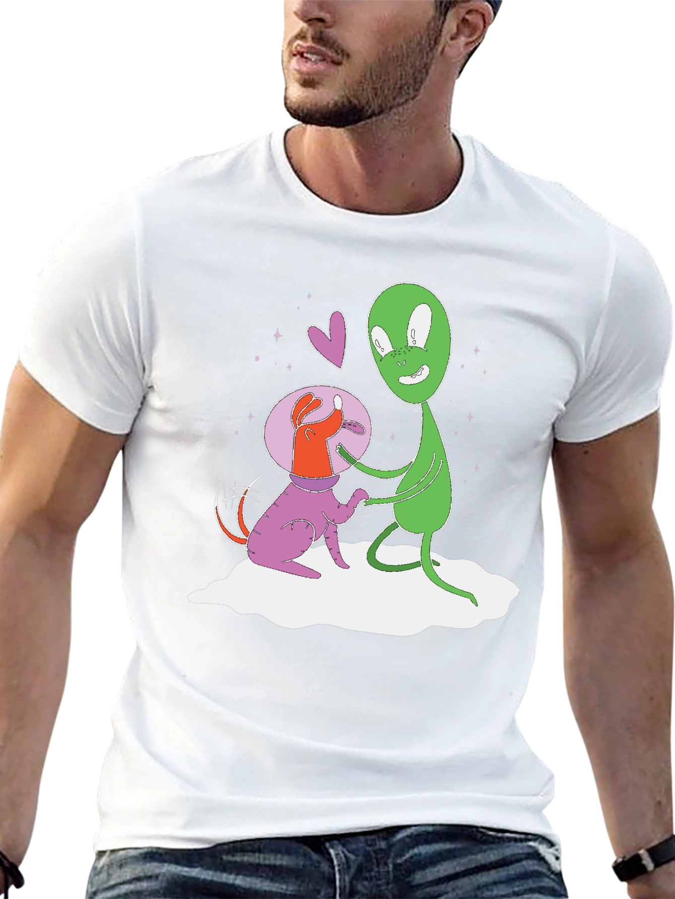 Alien Dog T-Shirt: Space Pup & Green Friend Tee