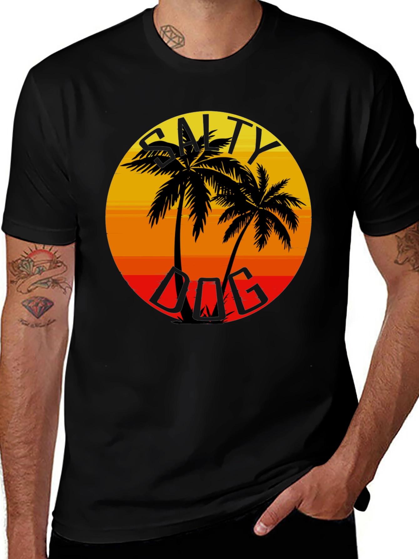 Salty Dog Palm Tree Sunset Graphic Tee - Black