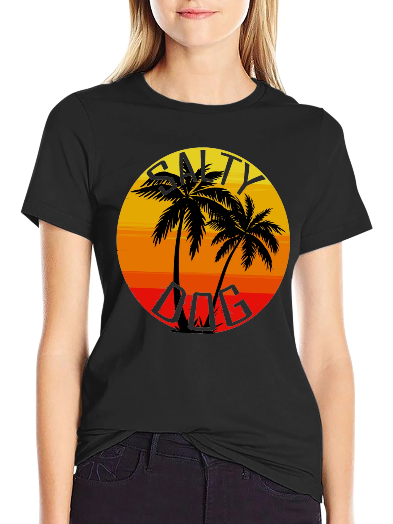 Salty Dog Palm Tree Sunset Graphic Tee - Black