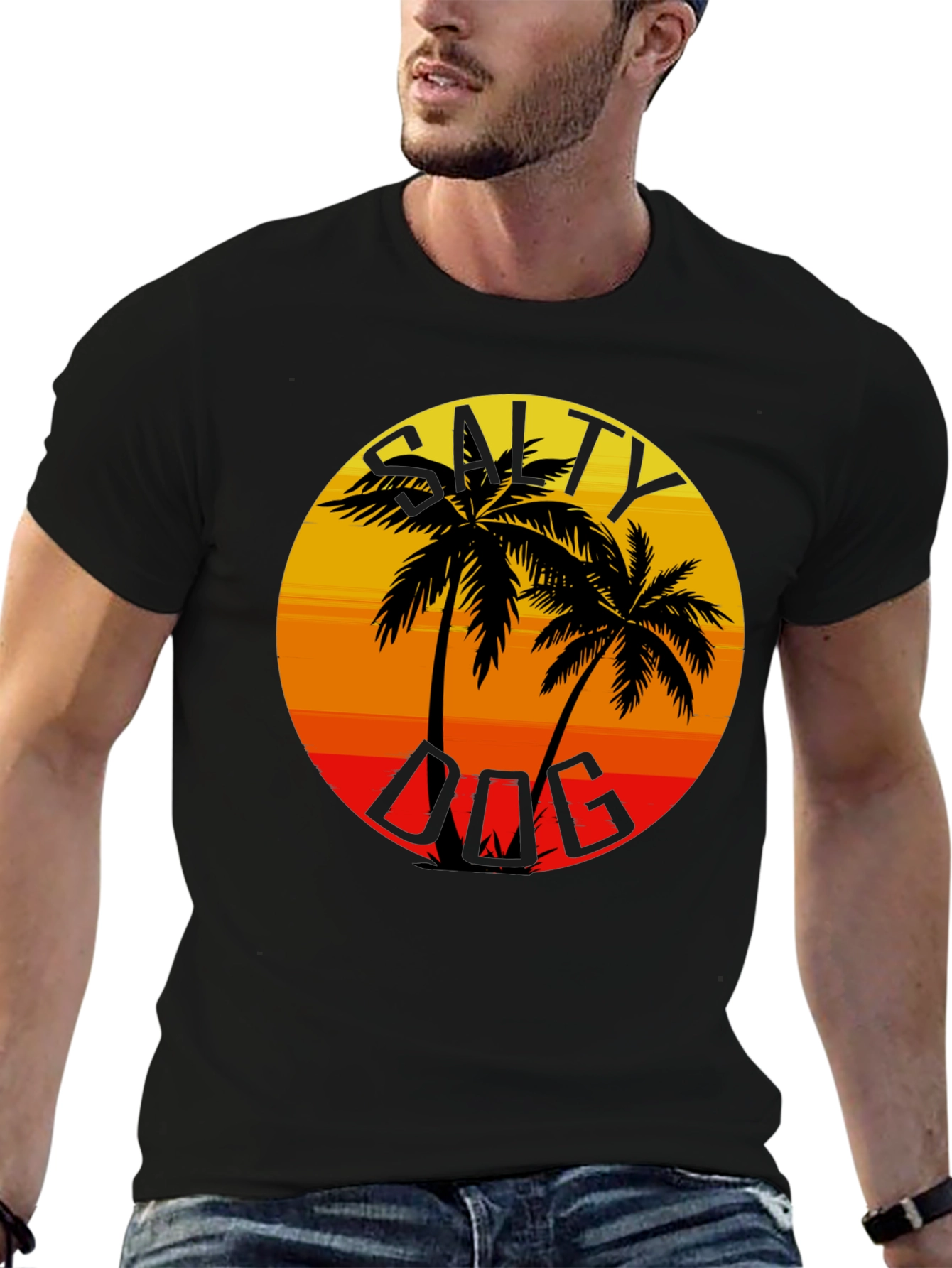 Salty Dog Palm Tree Sunset Graphic Tee - Black