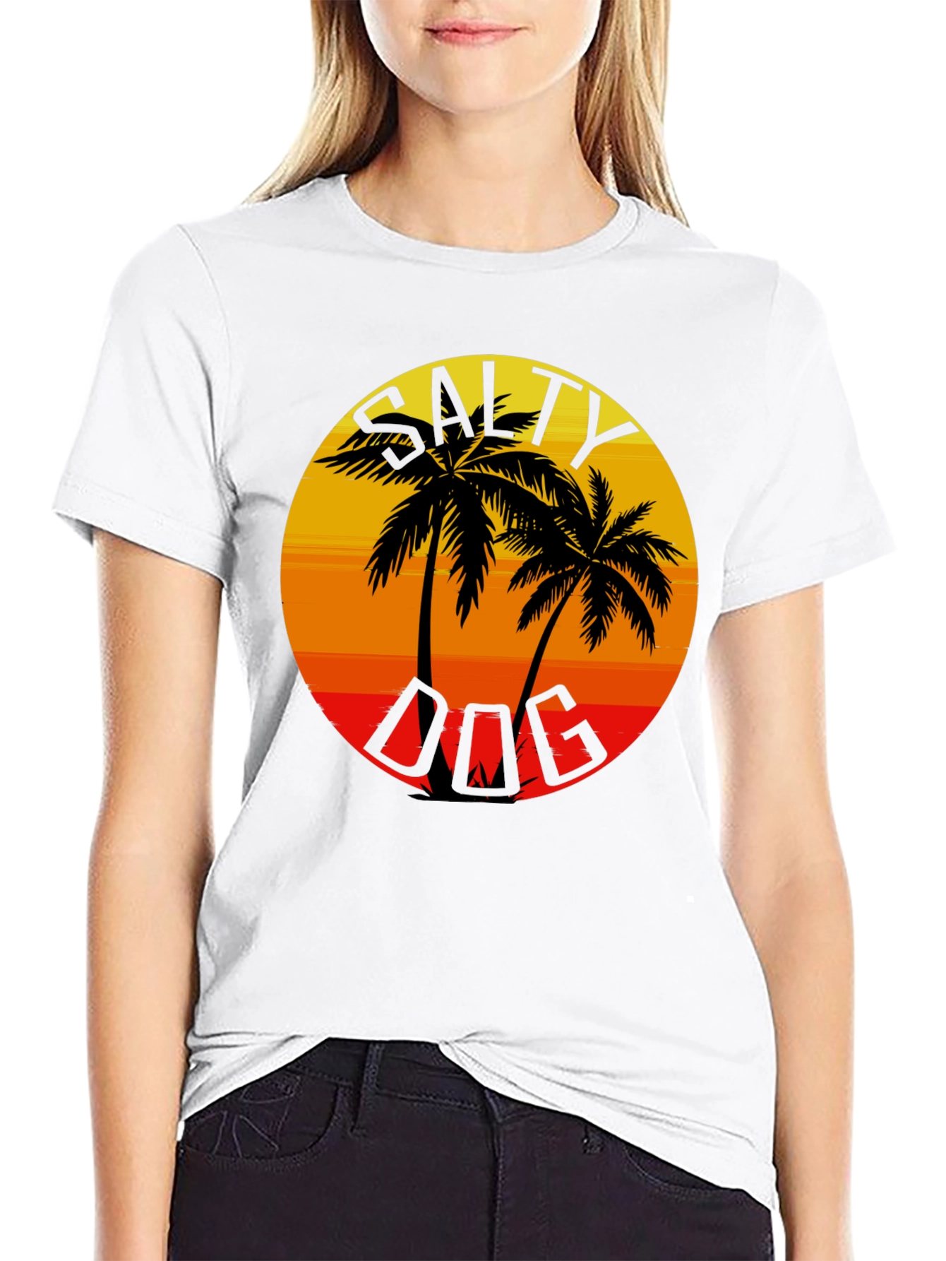 Salty Dog Palm Tree Sunset Graphic Tee - Black