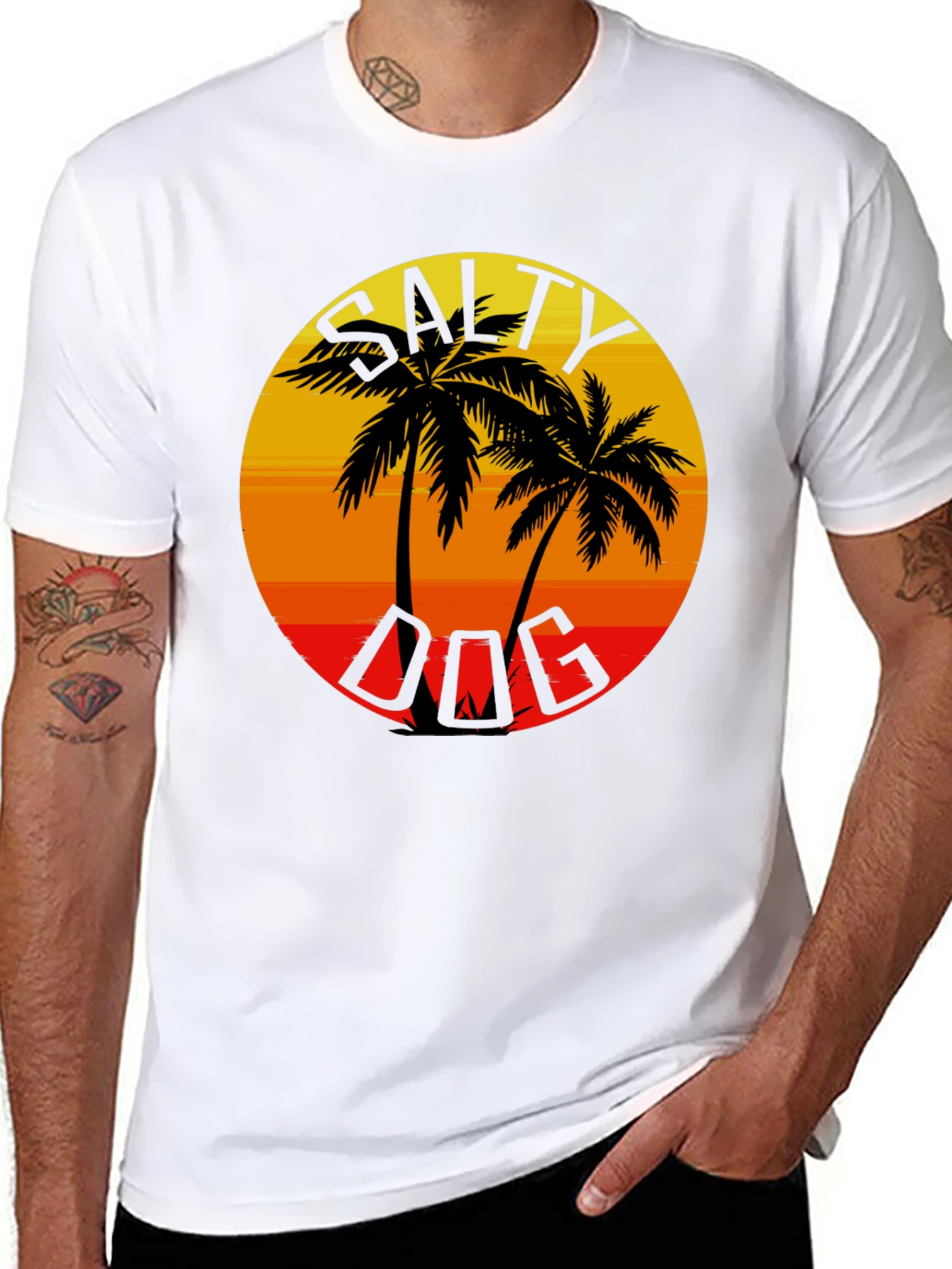 Salty Dog Palm Tree Sunset Graphic Tee - Black