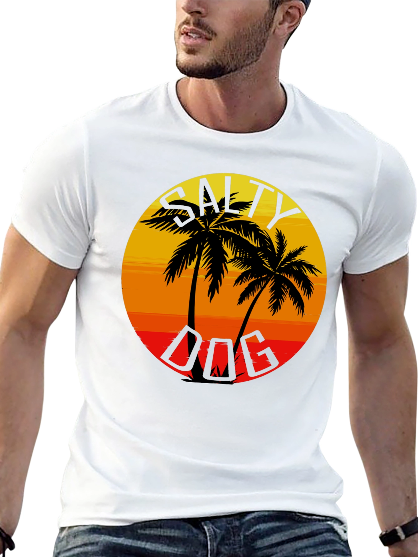 Salty Dog Palm Tree Sunset Graphic Tee - Black