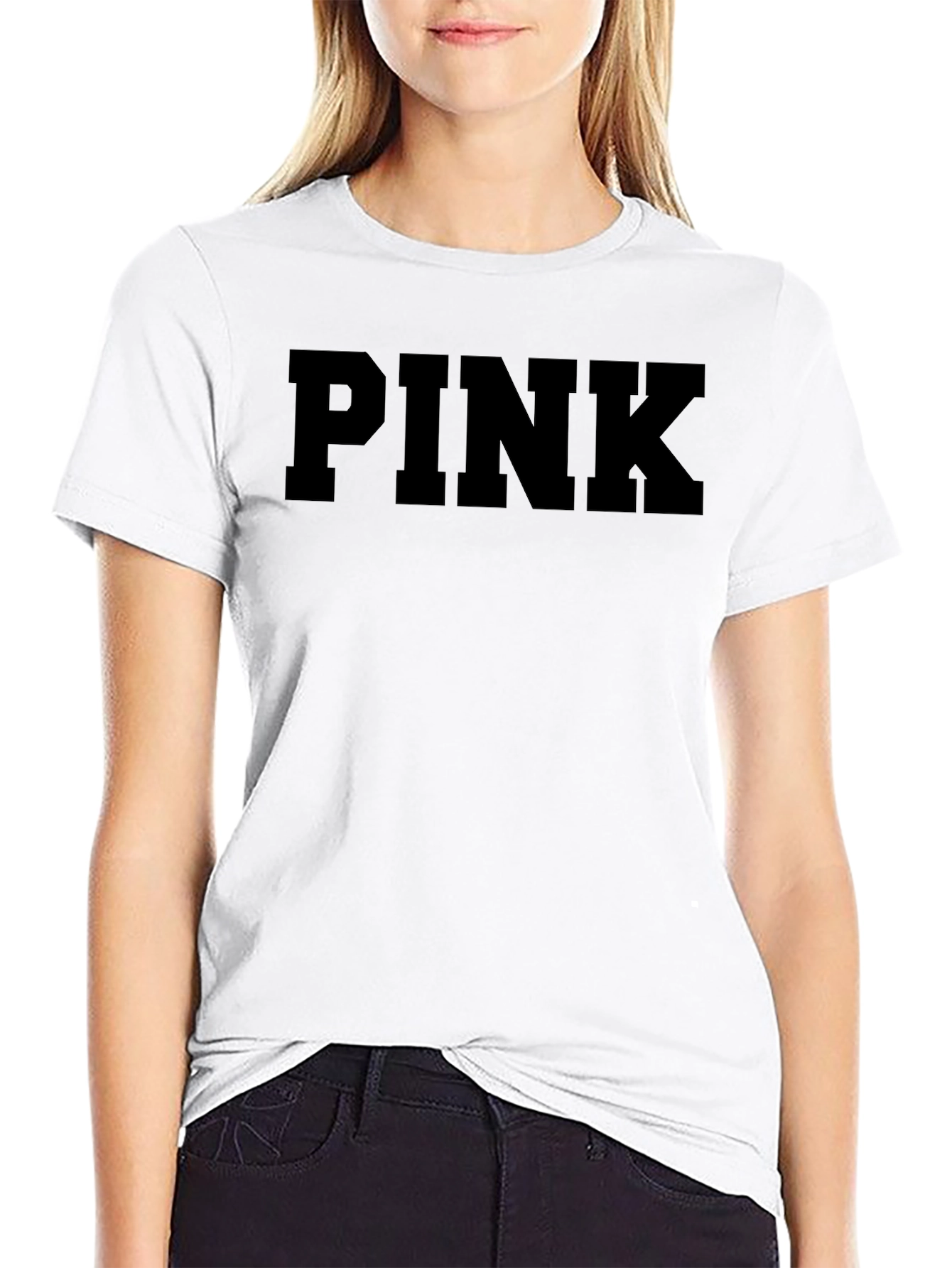 PINK Black Graphic T-Shirt Casual Wear