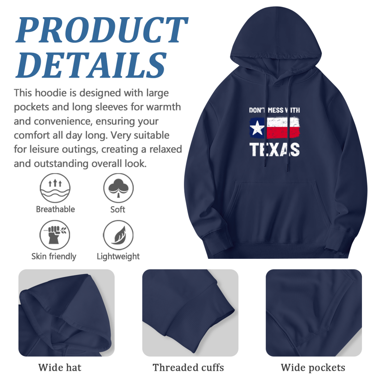 Vintage Texas Flag Graphic Hoodie, Cozy Daily Wear