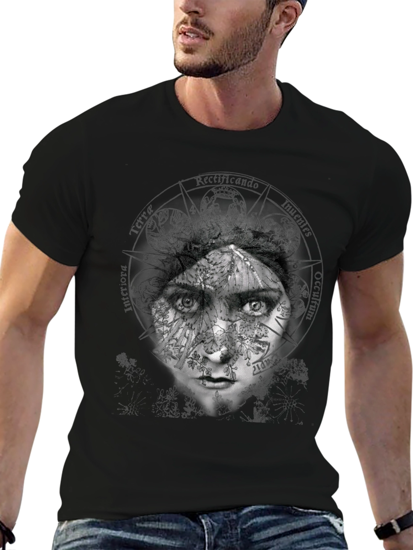Abstract Face Graphic Print Crew Neck T-Shirt