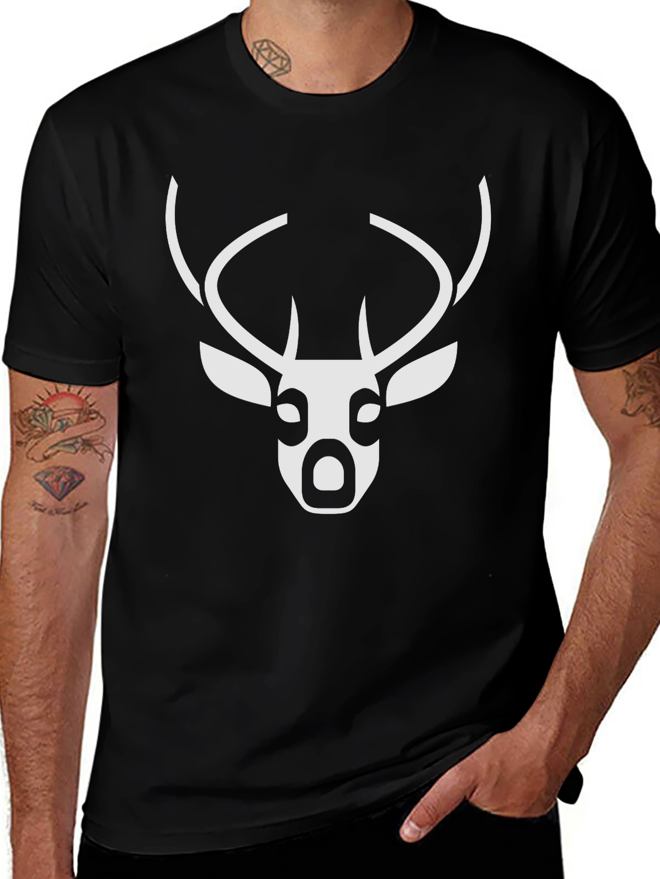 Deer Graphic Black Tee - Modern Wildlife Design