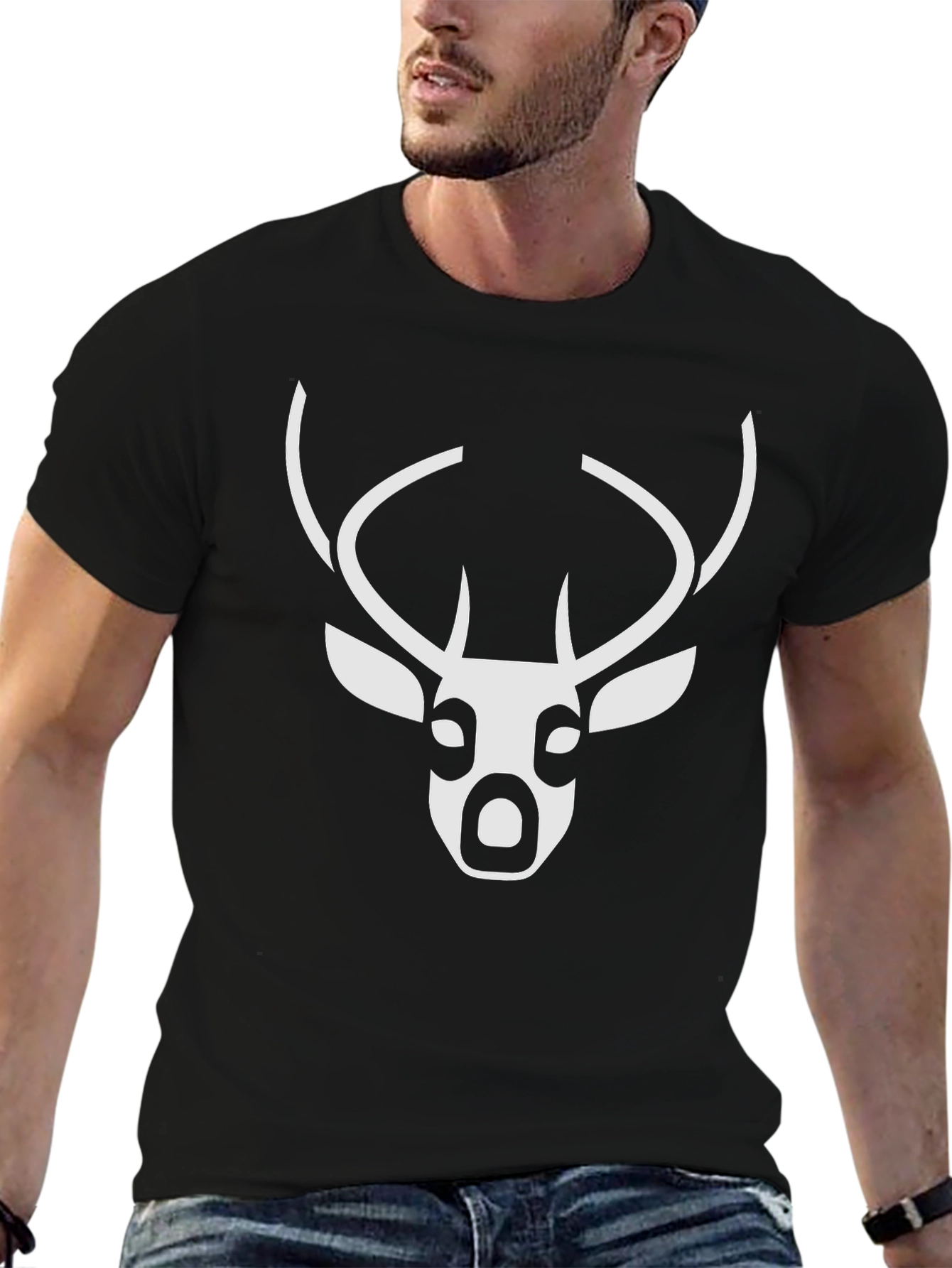 Deer Graphic Black Tee - Modern Wildlife Design