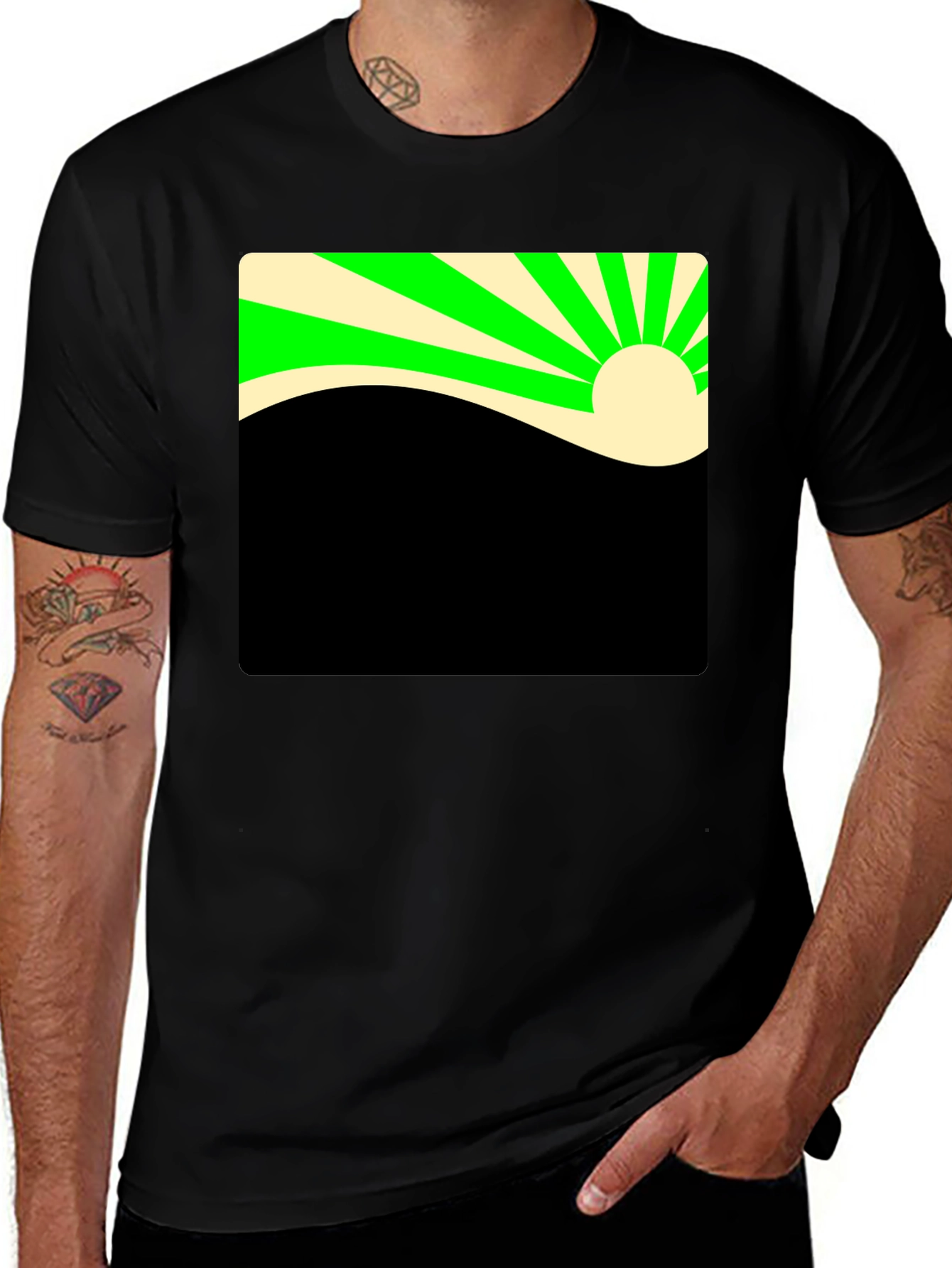 Retro Sunrise Graphic Tee - Black