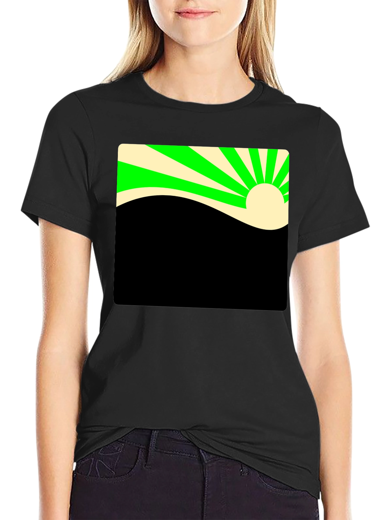 Retro Sunrise Graphic Tee - Black
