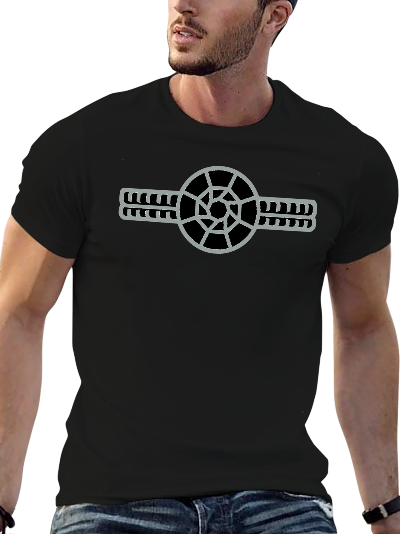 Geometric Circle Graphic Print Black T-Shirt