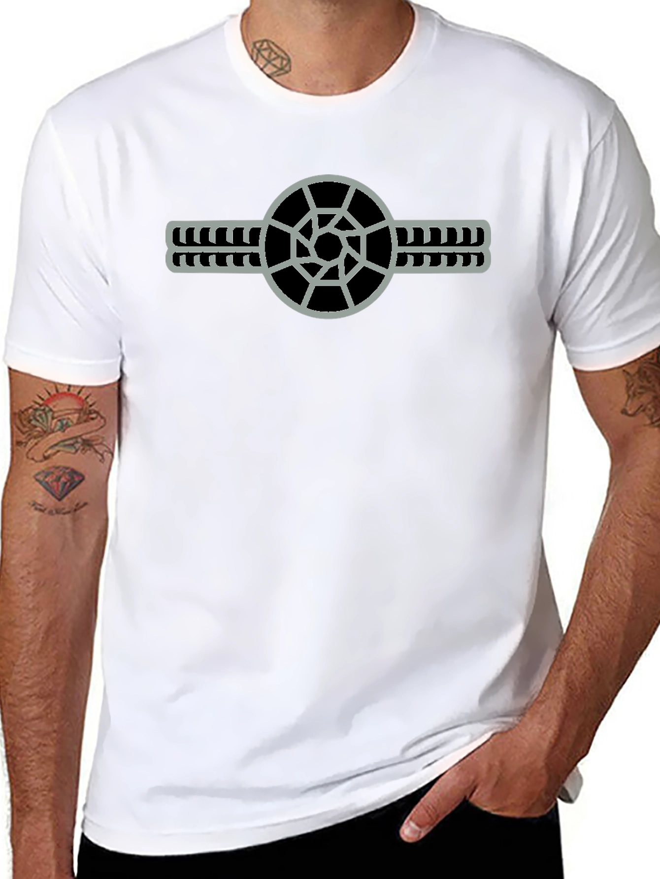 Geometric Circle Graphic Print Black T-Shirt