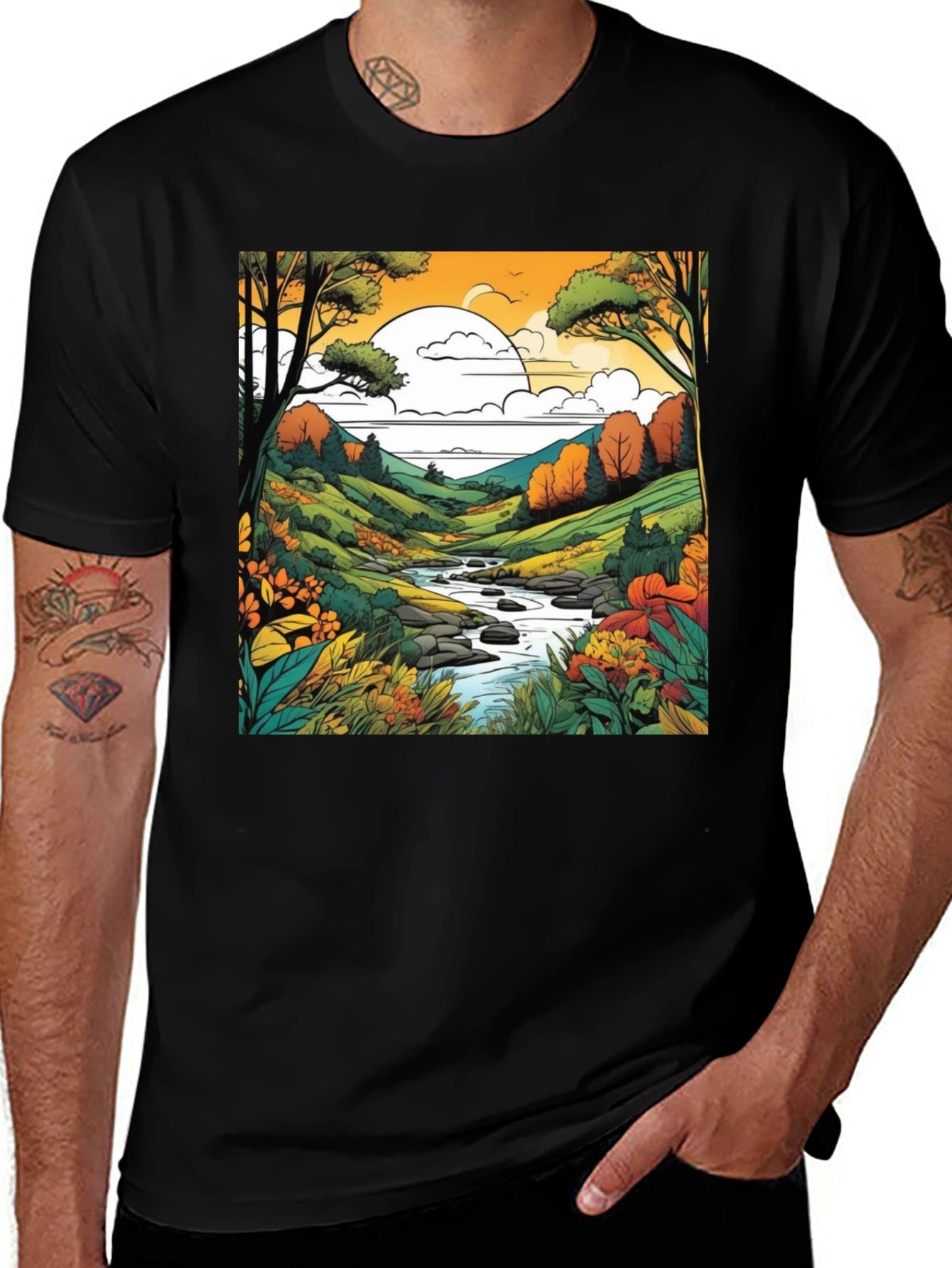 Nature River Black T-Shirt