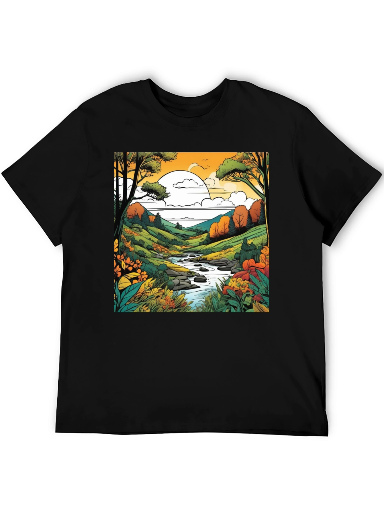 Nature River Black T-Shirt