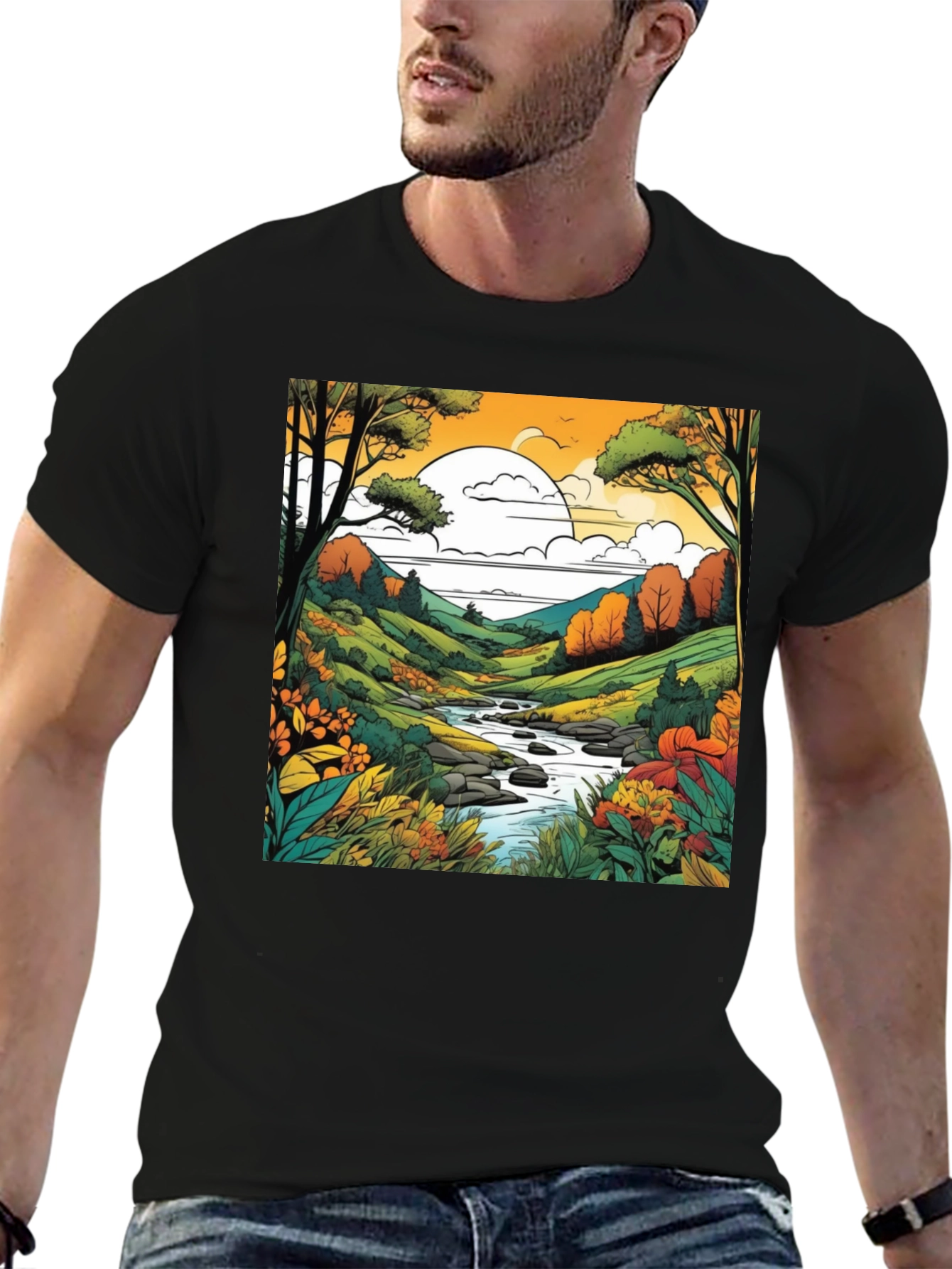Nature River Black T-Shirt