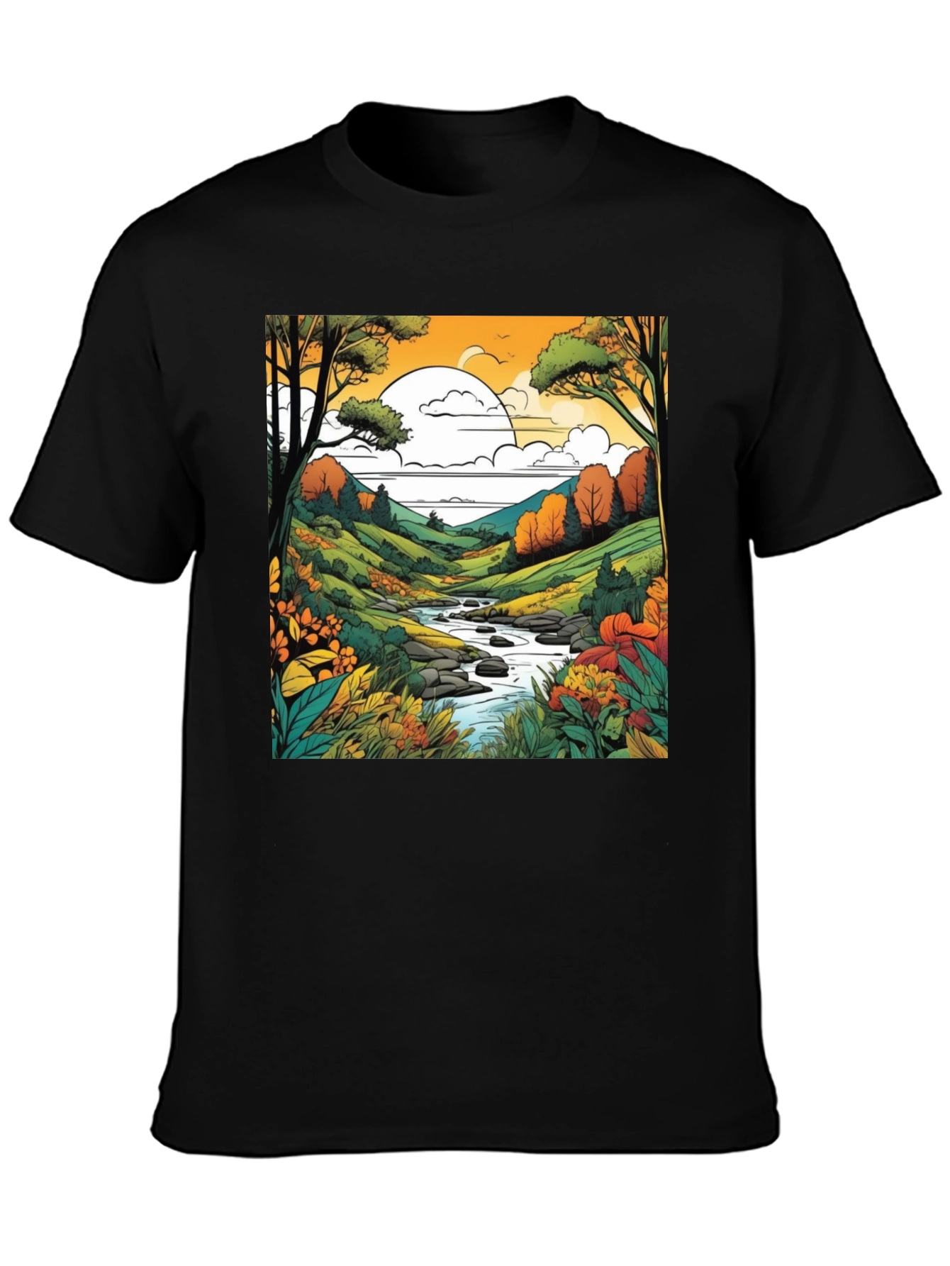 Nature River Black T-Shirt