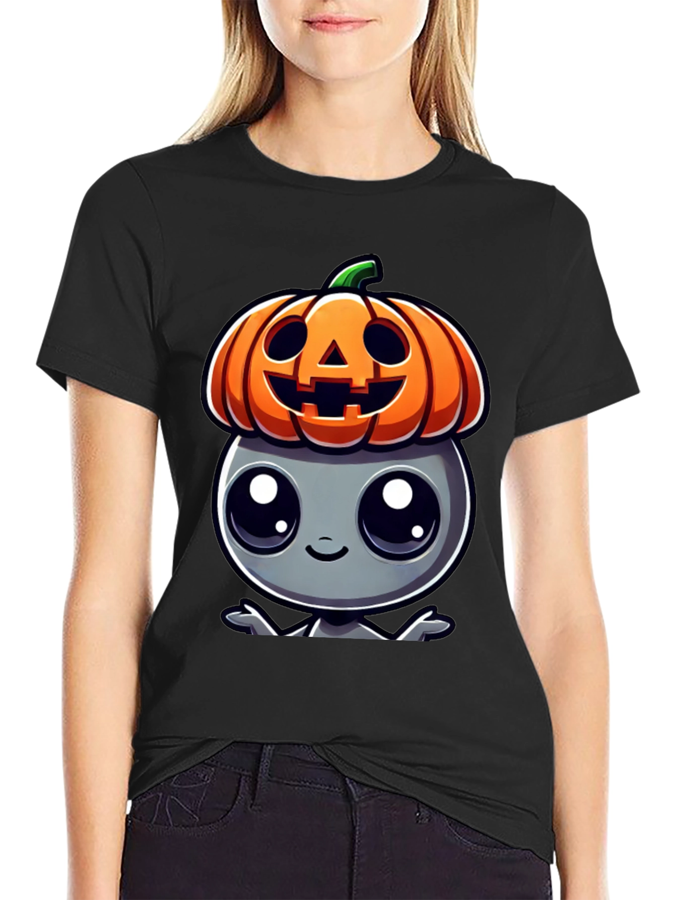 Halloween Alien Pumpkin Head Graphic Tee
